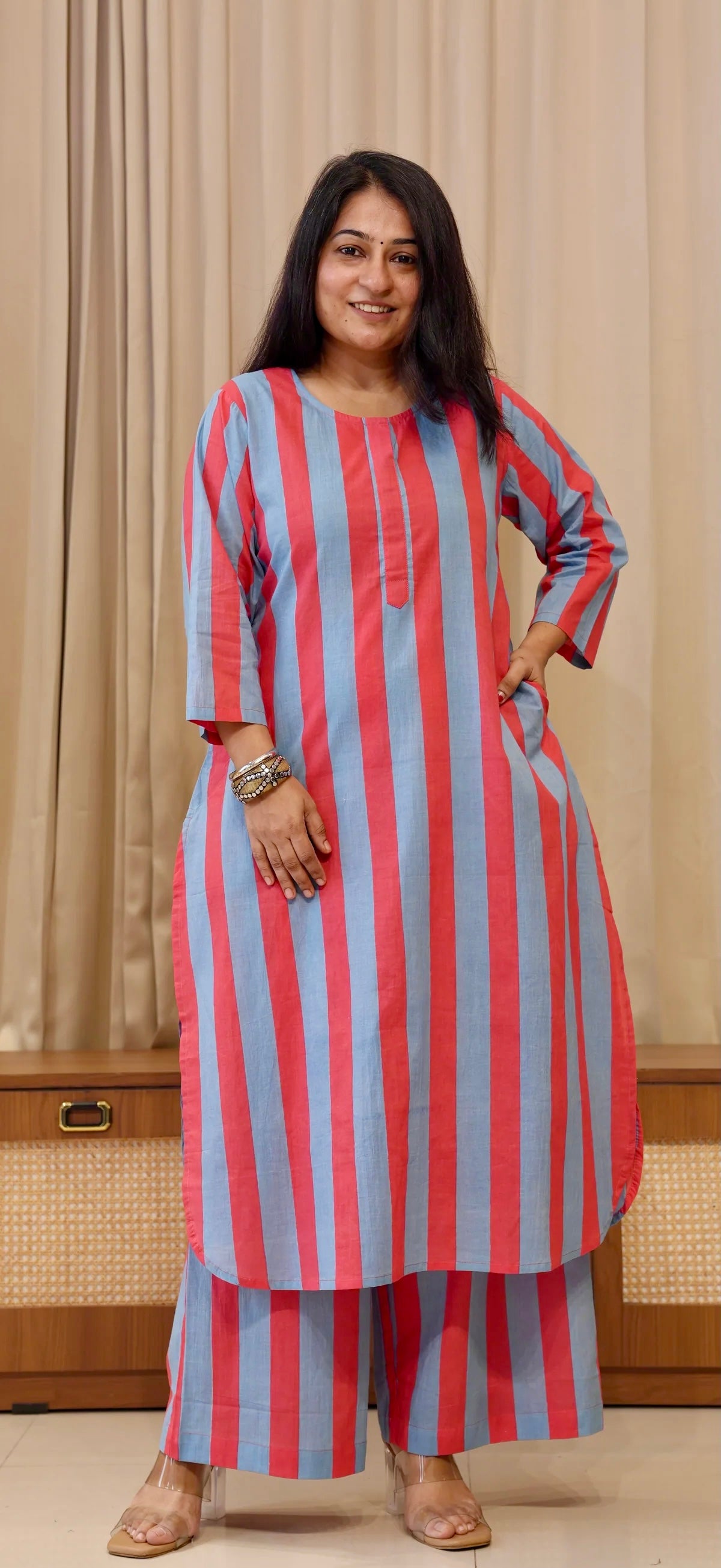 Blue/Red Stripes Cotton Co-ord Set