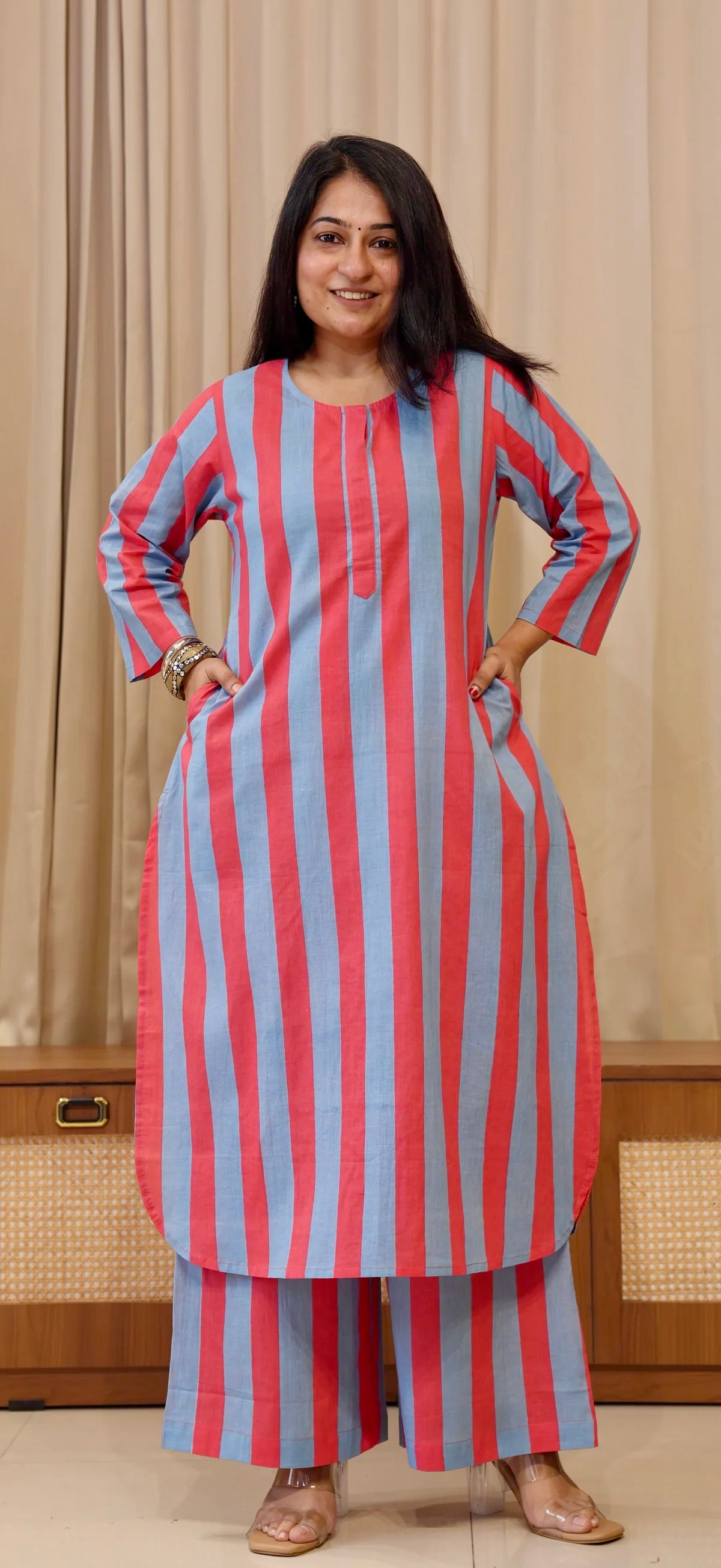 Blue/Red Stripes Cotton Co-ord Set