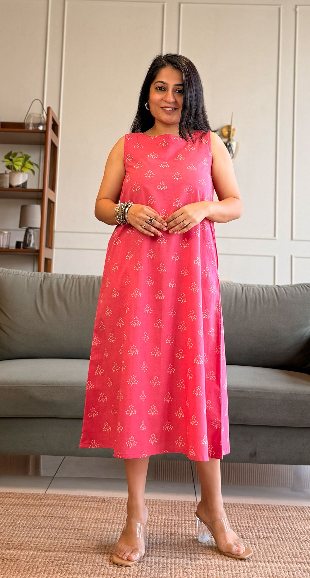 Lily Cotton Midi Dress - Pink