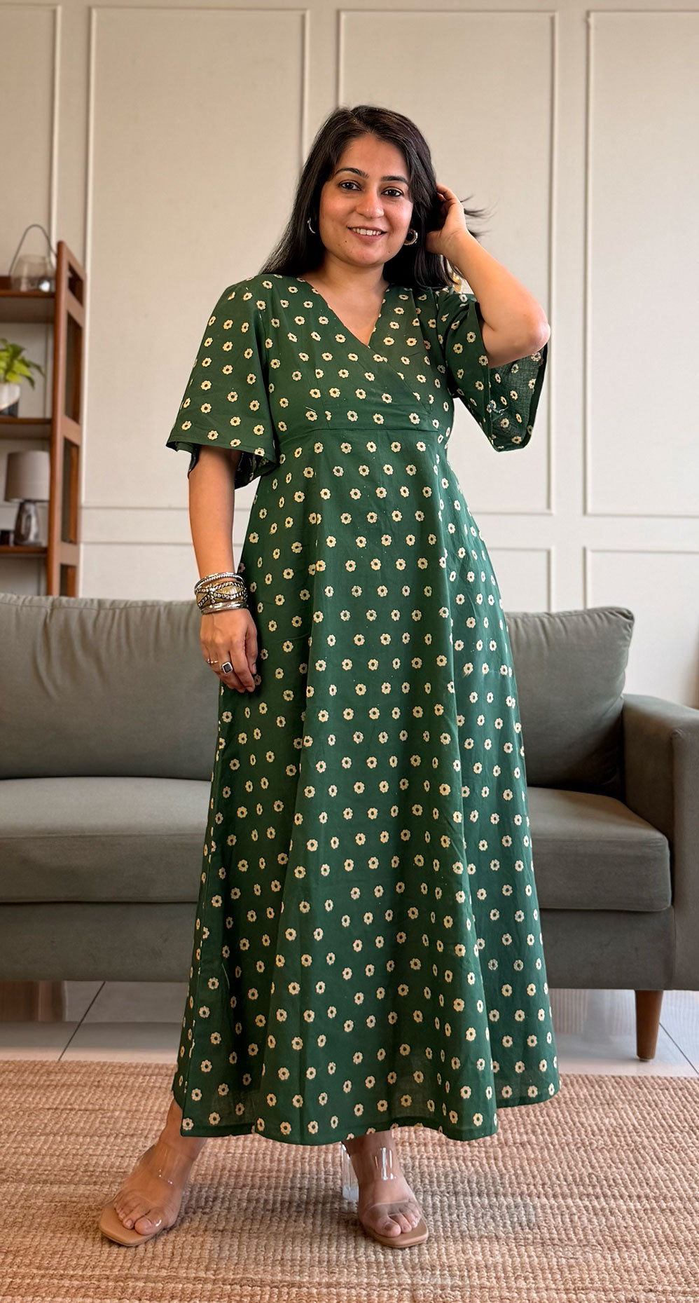 Mindy Cotton Midi Dress - Dark Green