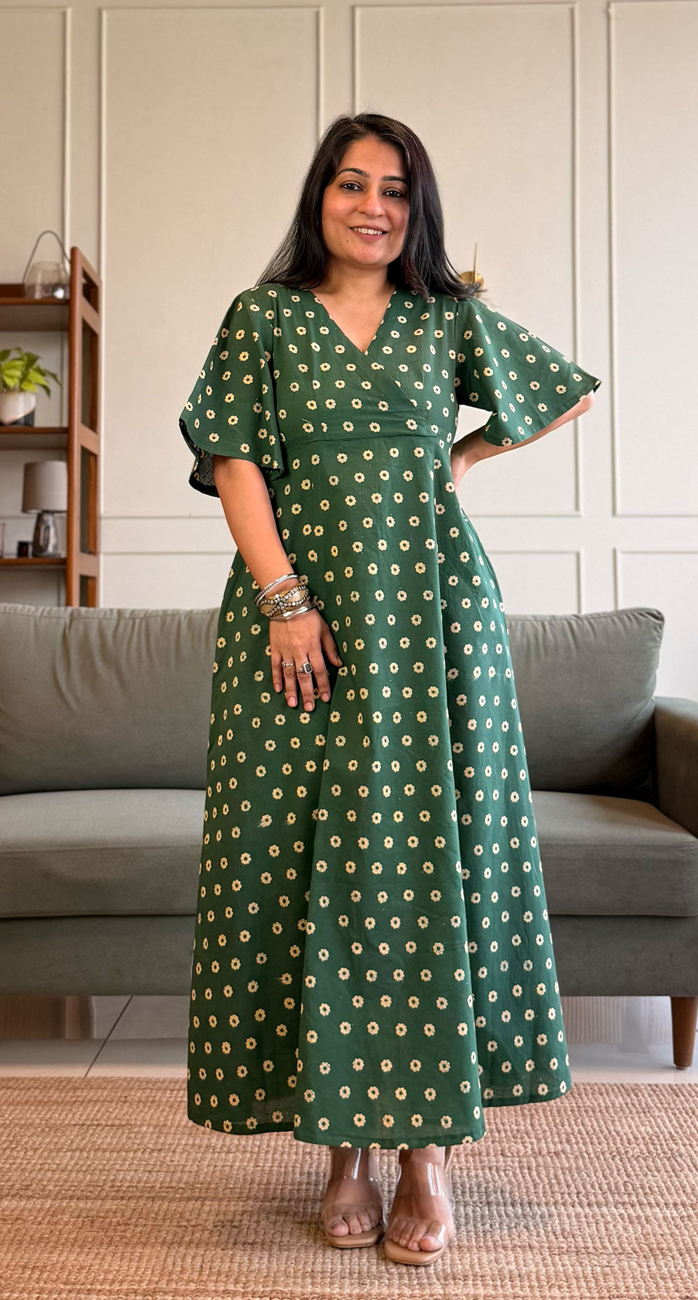 Mindy Cotton Midi Dress - Dark Green