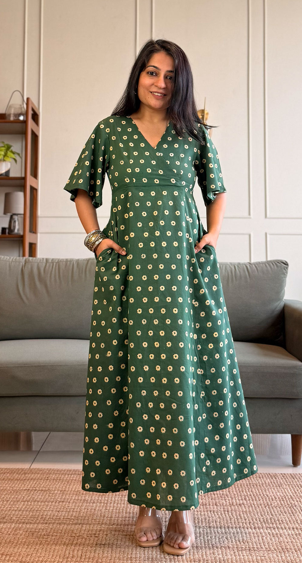 Mindy Cotton Midi Dress - Dark Green