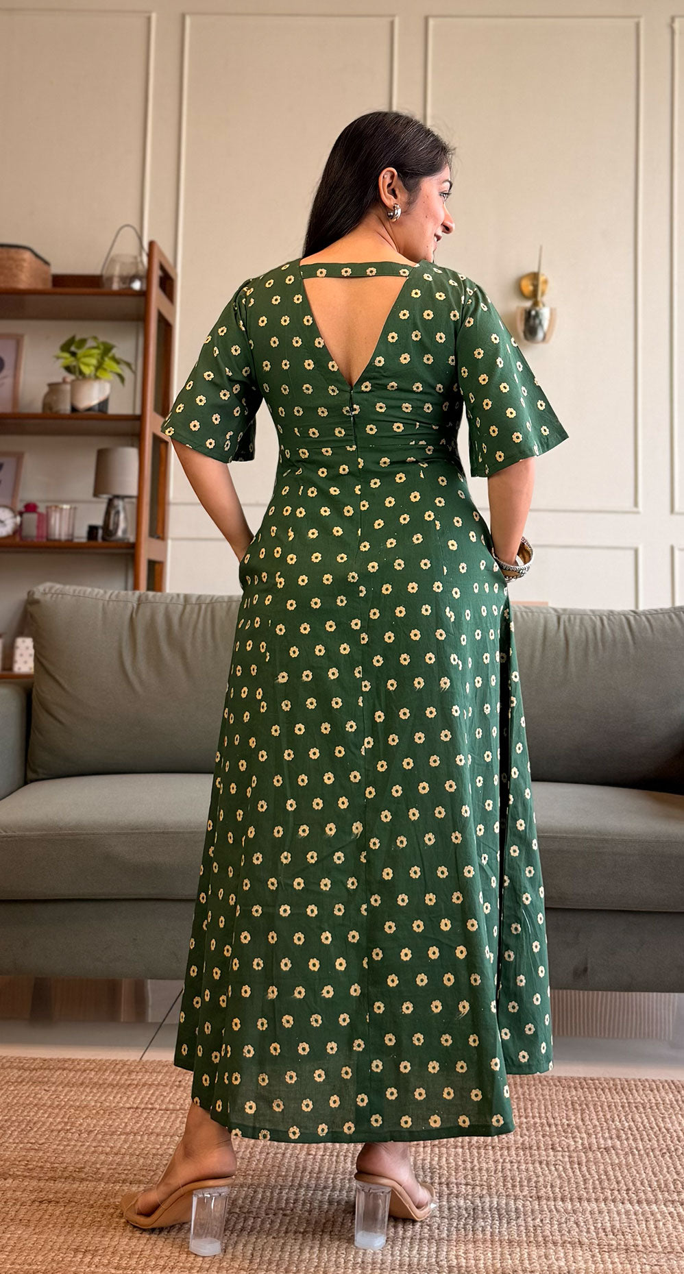 Mindy Cotton Midi Dress - Dark Green