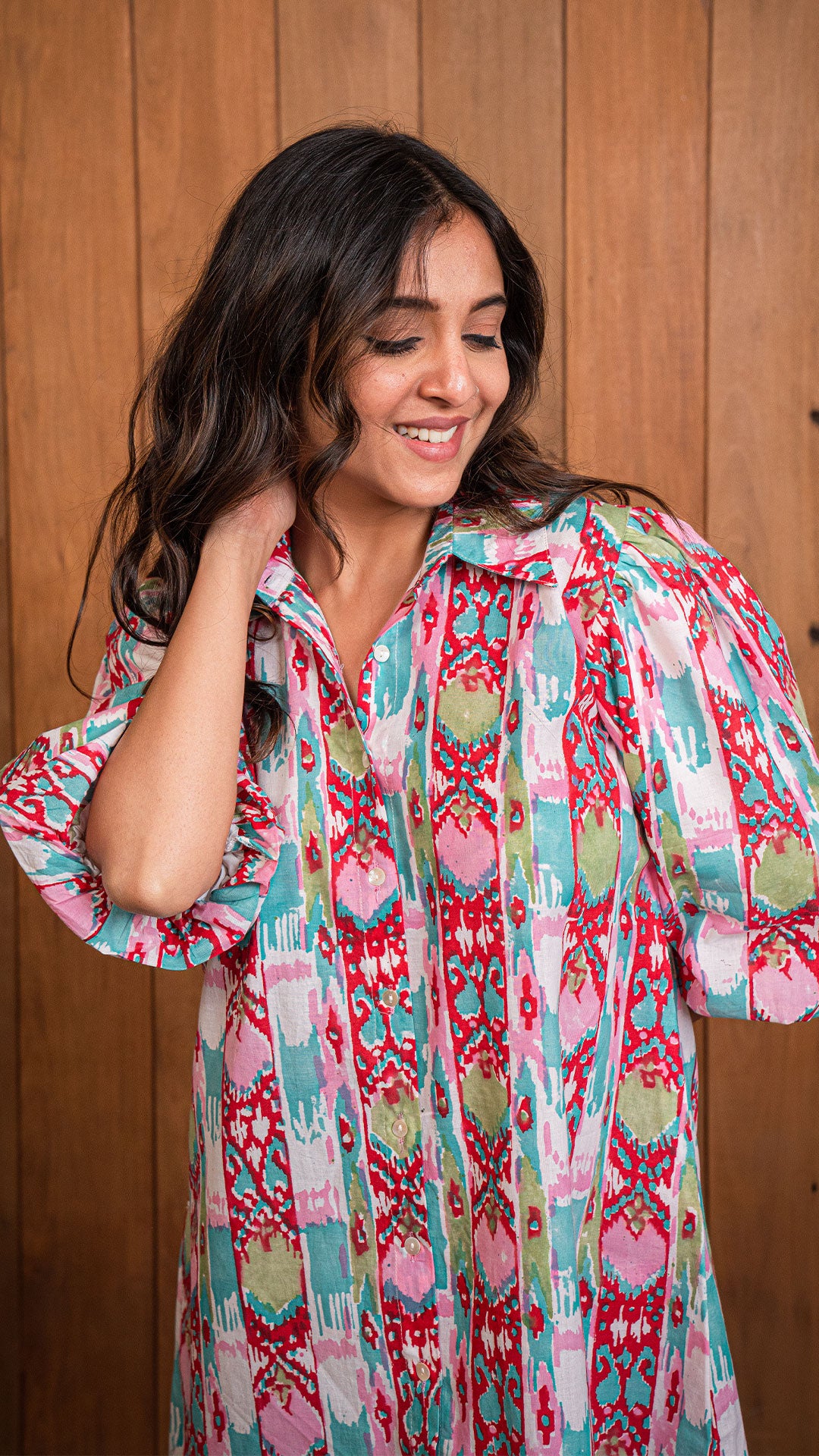 Abstract Print Shirt Dress - Multi Colour