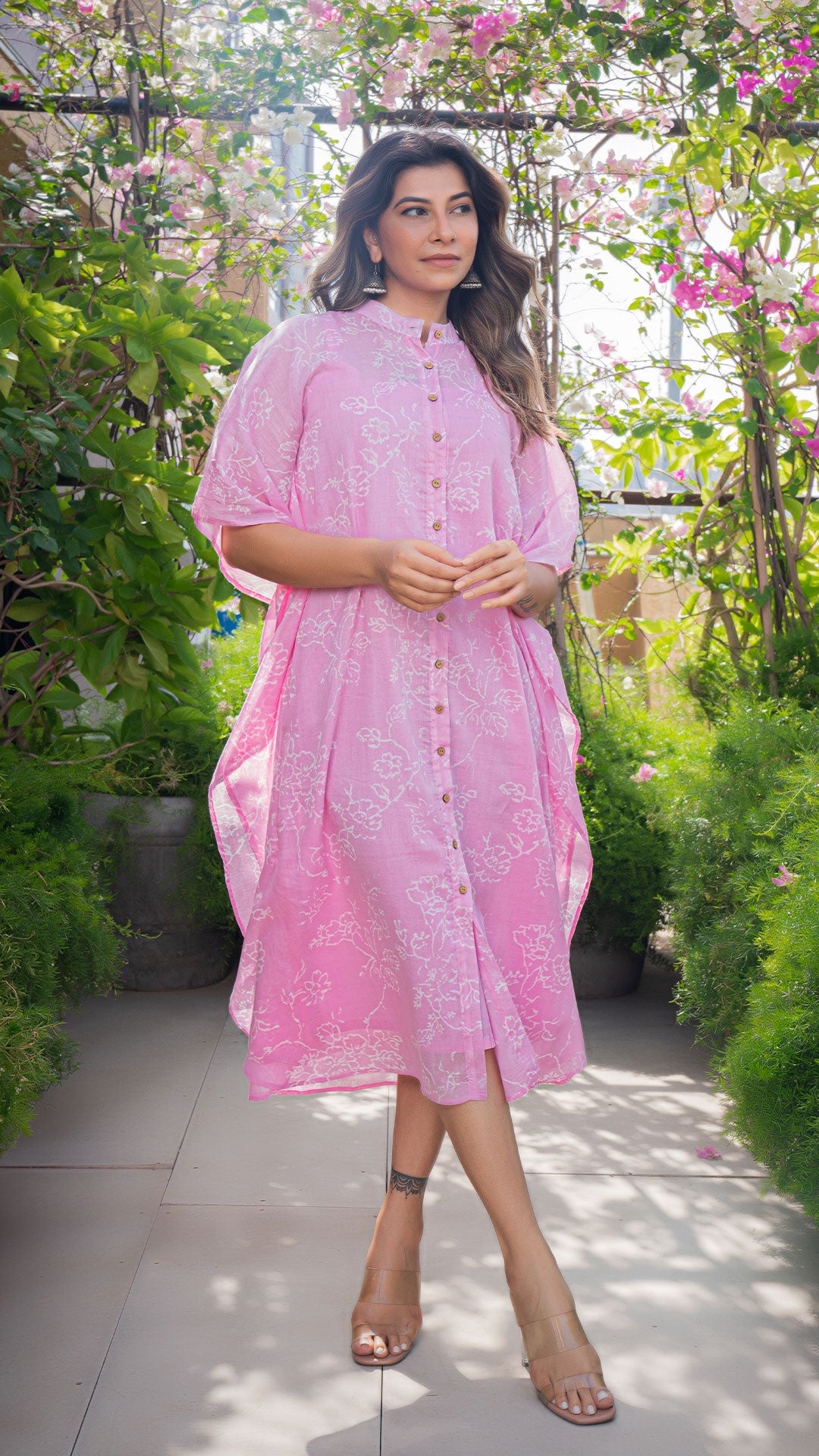 Gulab Mul Cotton Kaftan - Baby Pink