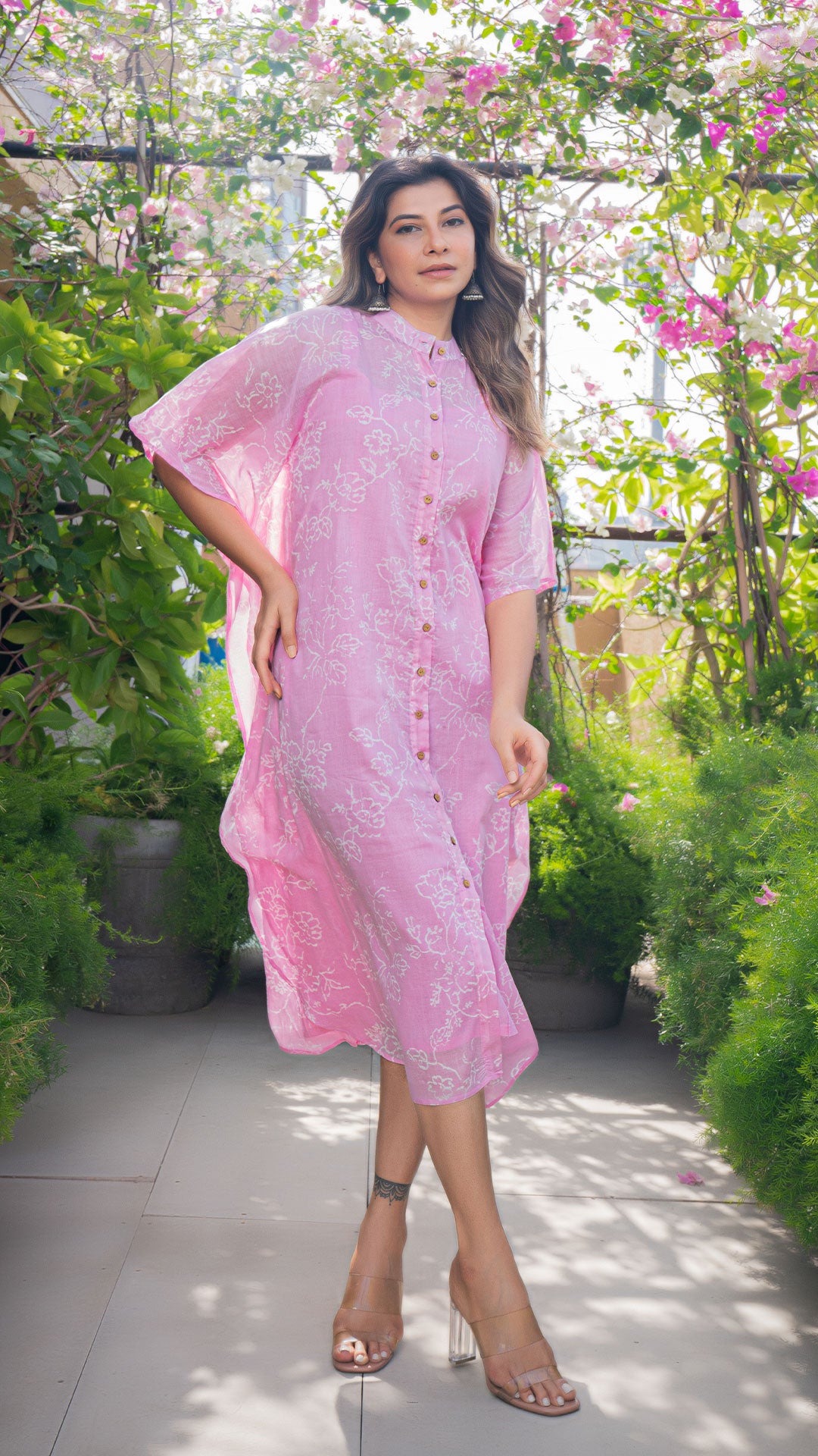 Gulab Mul Cotton Kaftan - Baby Pink