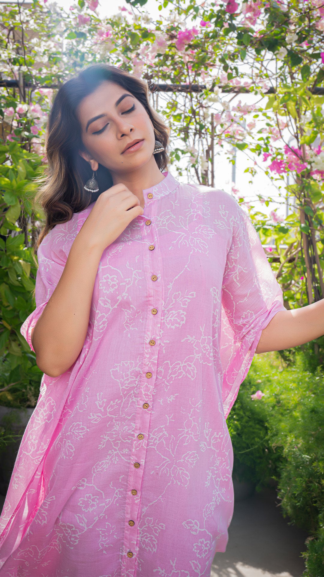 Gulab Mul Cotton Kaftan - Baby Pink