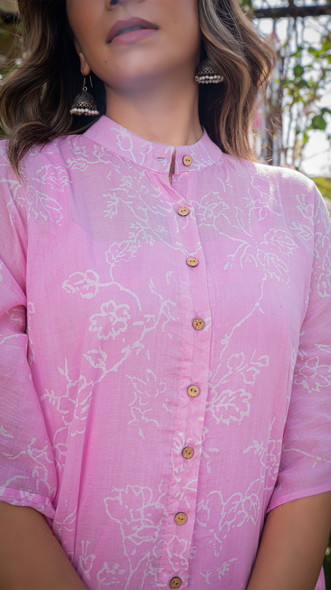 Gulab Mul Cotton Kaftan - Baby Pink