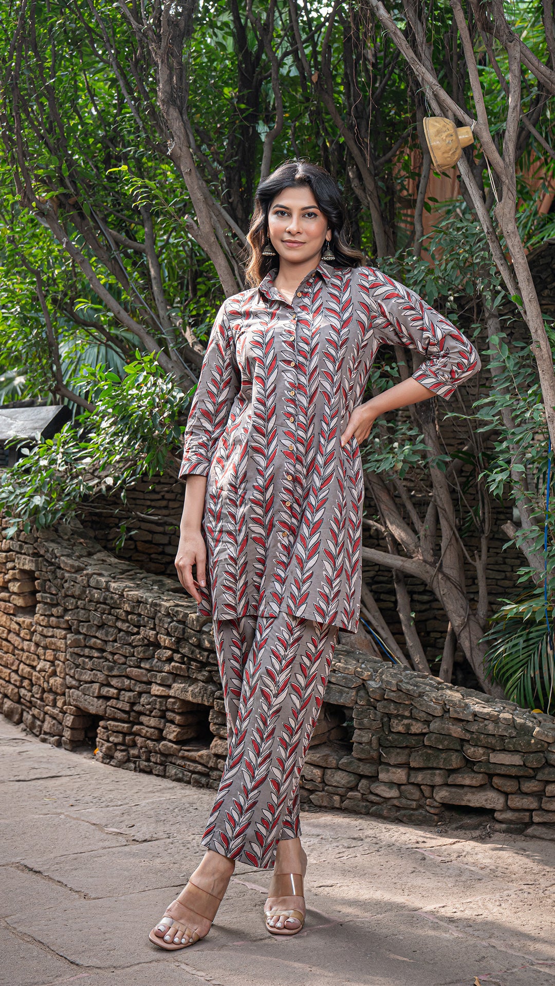 Ridhima Bagru Co-ord Set In Cotton - Grey