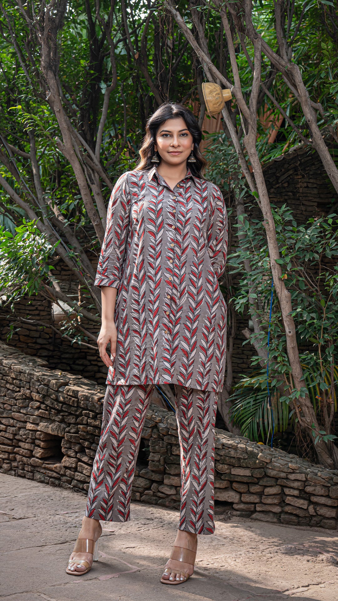 Ridhima Bagru Co-ord Set In Cotton - Grey