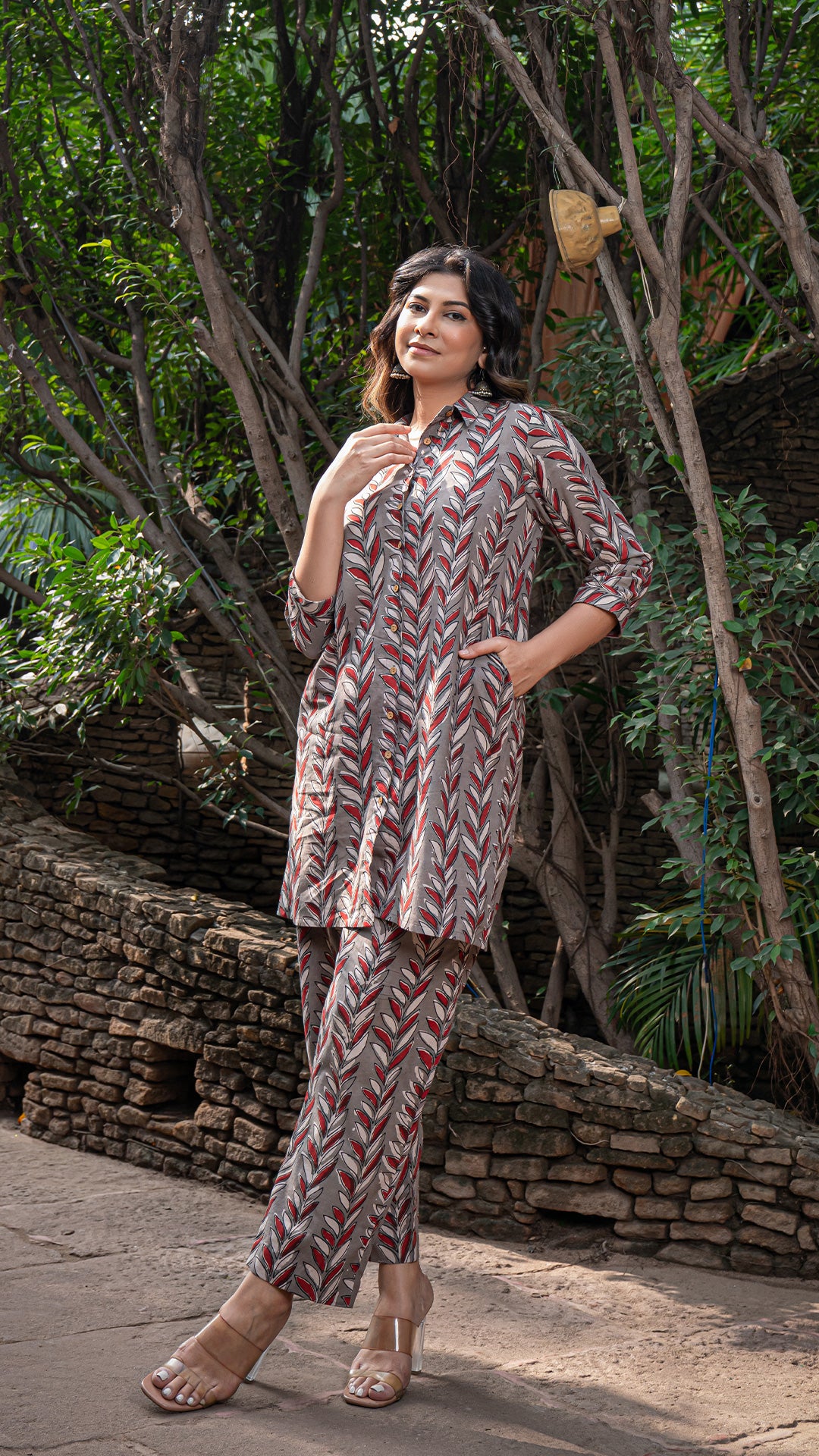 Ridhima Bagru Co-ord Set In Cotton - Grey