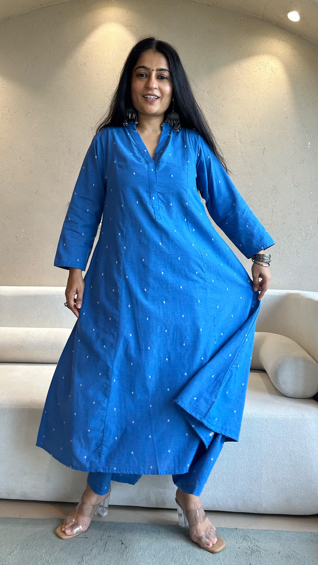 Shrreya - Hand Woven Kali Cotton Kurta in Blue