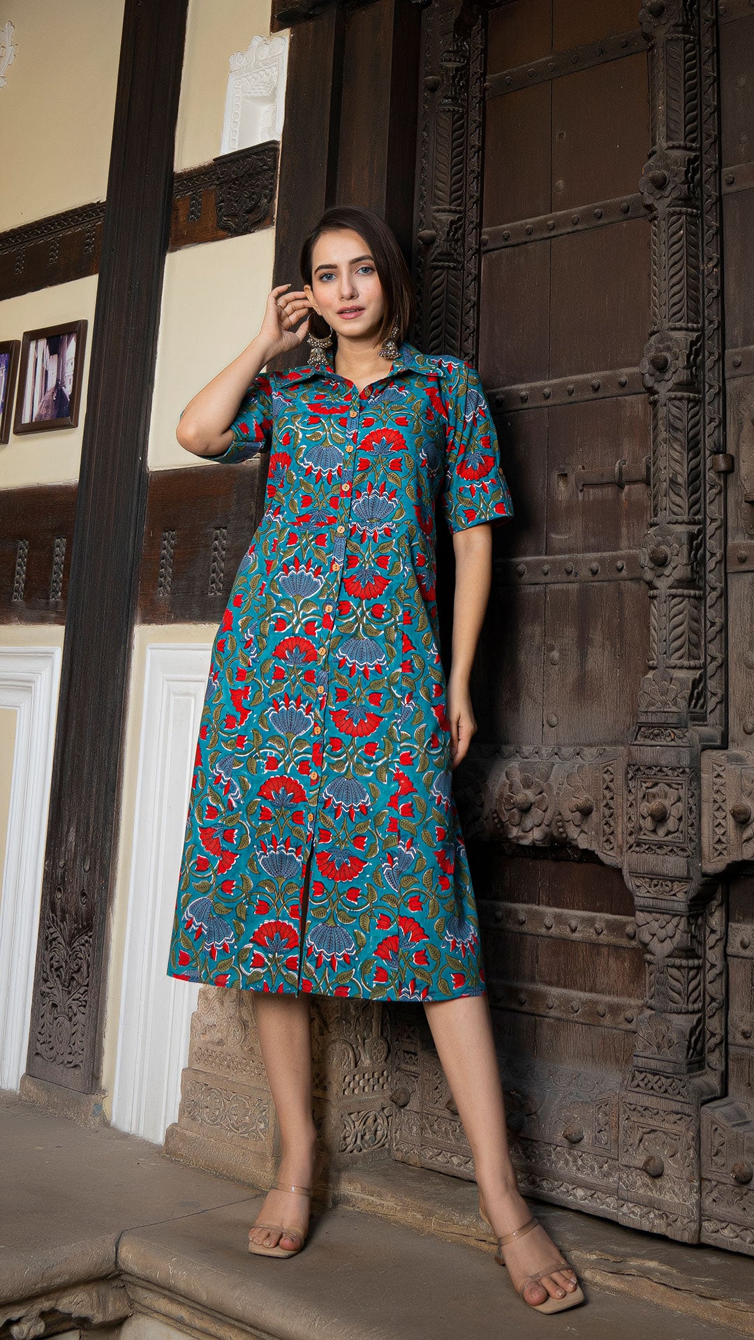 Nisha Sanganeri Hand Block Cotton Shirt Dress