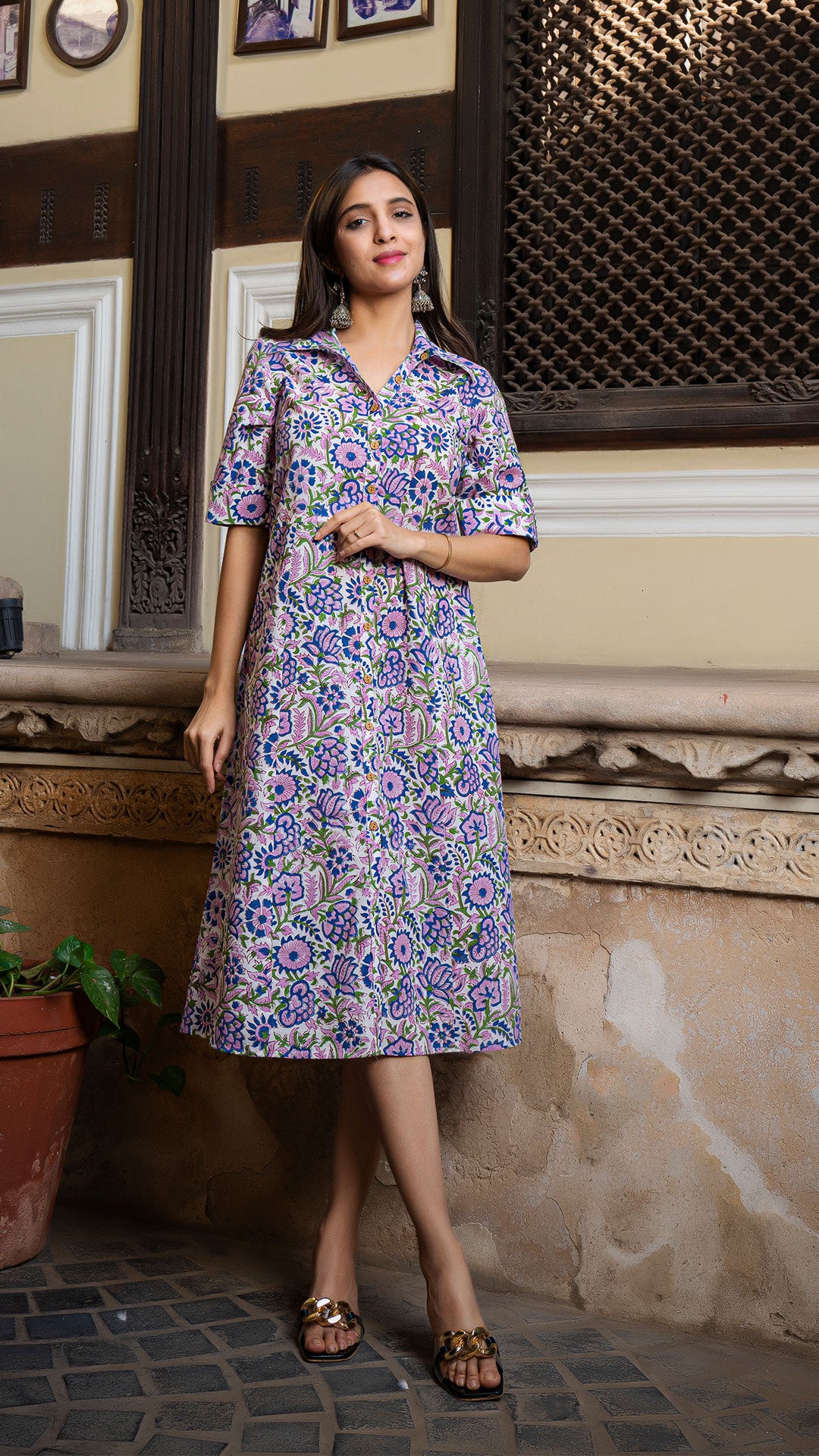 Pihu Sanganeri Hand Block Cotton Shirt Dress In White