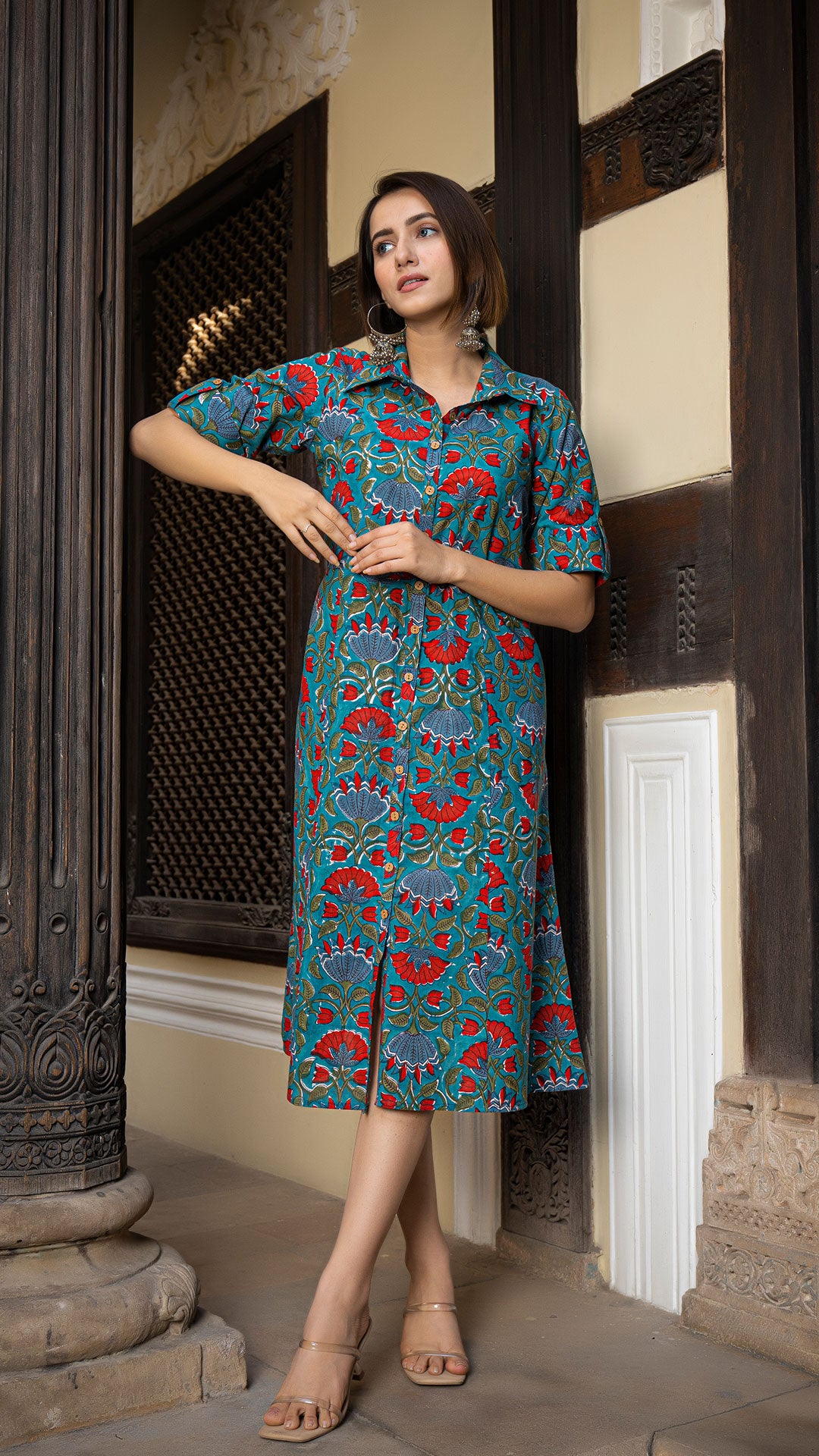 Nisha Sanganeri Hand Block Cotton Shirt Dress