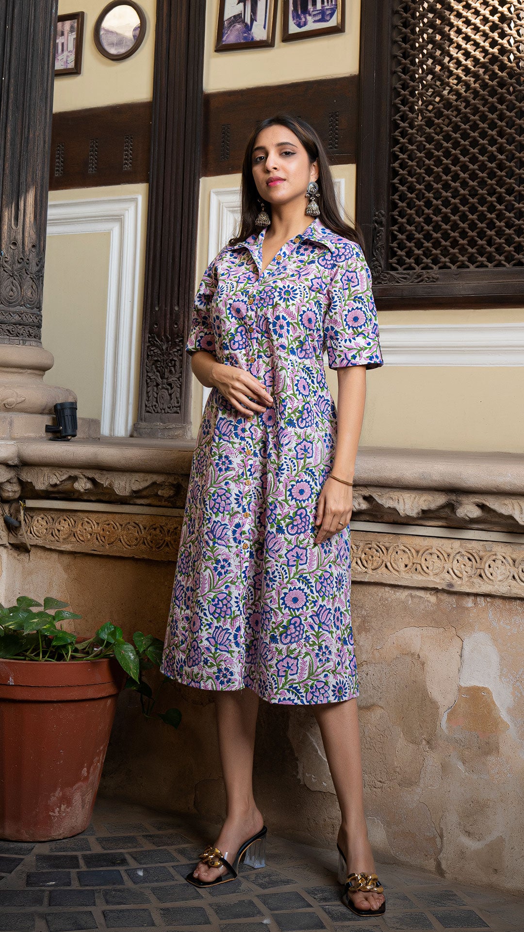 Pihu Sanganeri Hand Block Cotton Shirt Dress In White