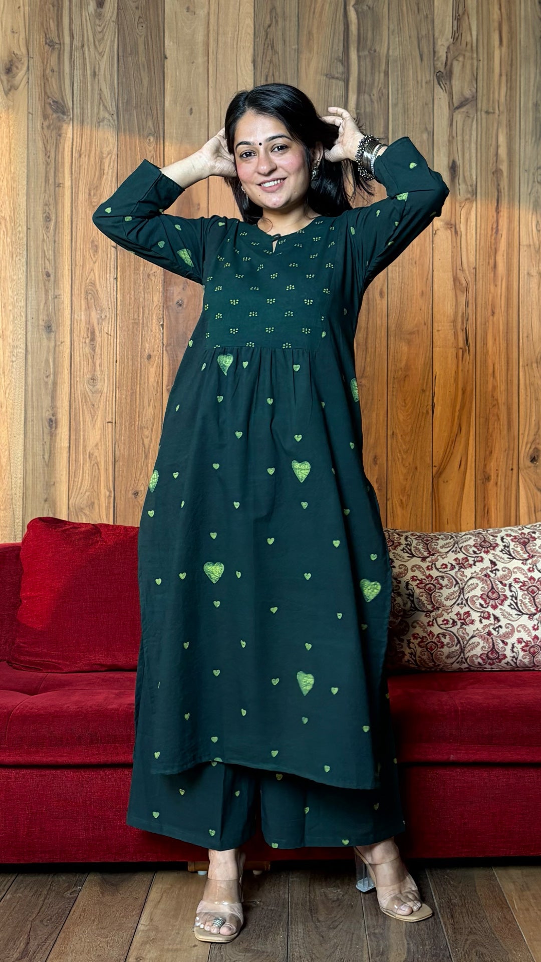 Ira Dabu Square Block Print Kurta - Green
