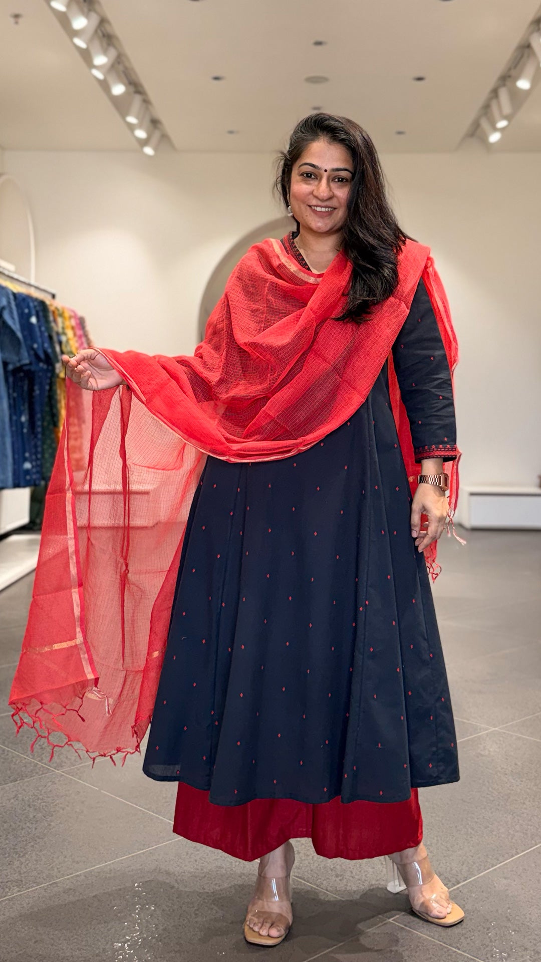 Sonakshi Hand Woven Kali Kurta In Cotton - Black