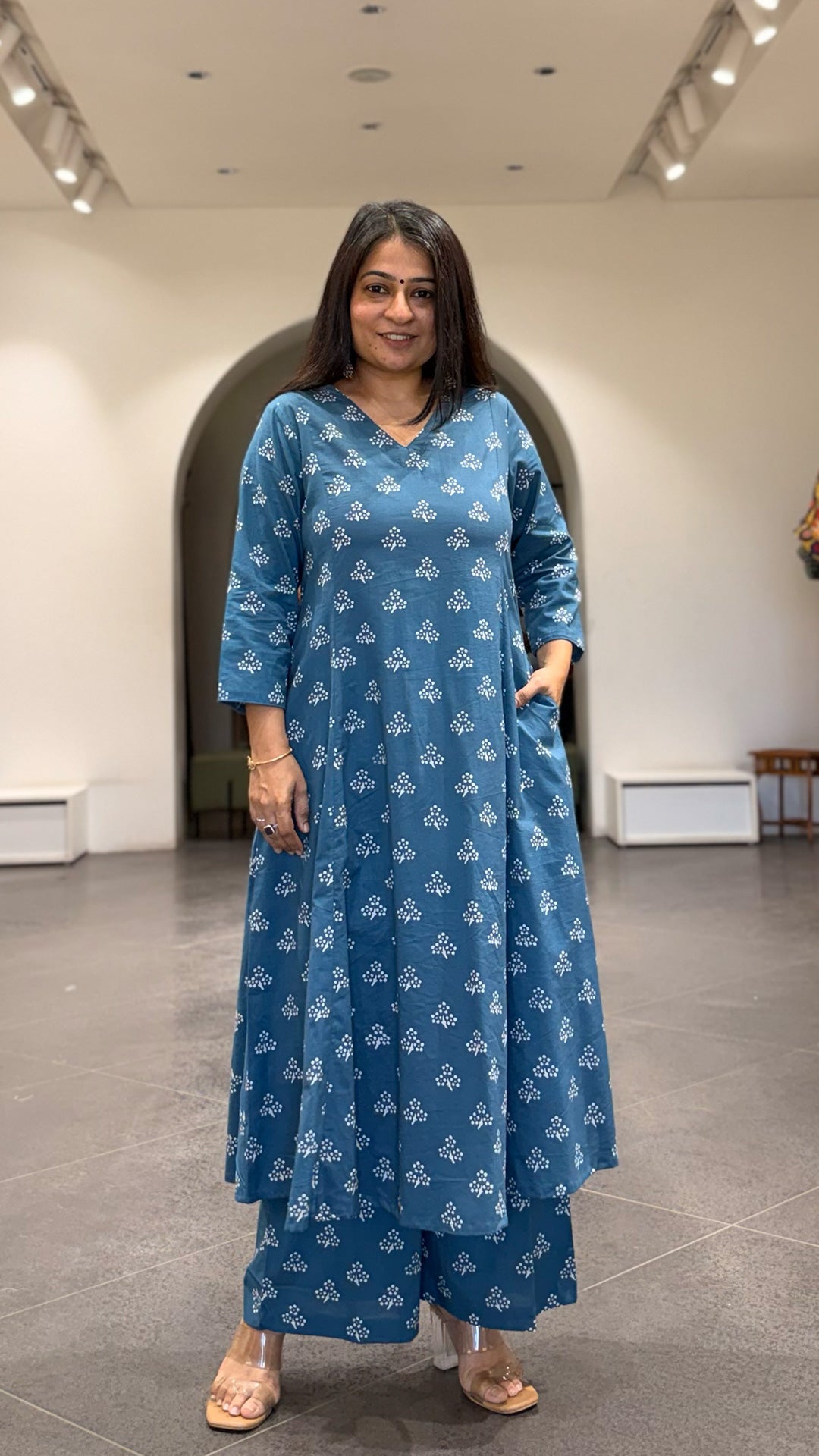 Pari Cotton Hand Block Kurta Set- Blue