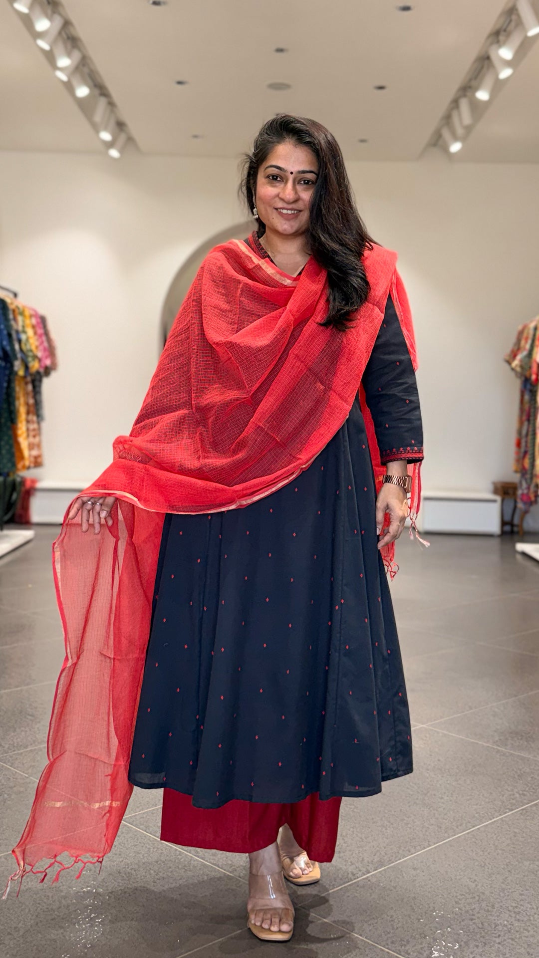Sonakshi Hand Woven Kali Kurta In Cotton - Black