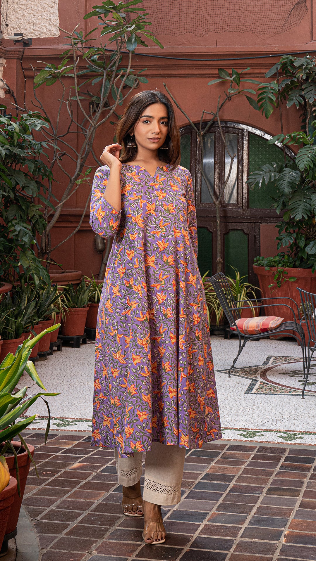 Ismat Sanganeri Hand Block Cotton Kurta - Lavender