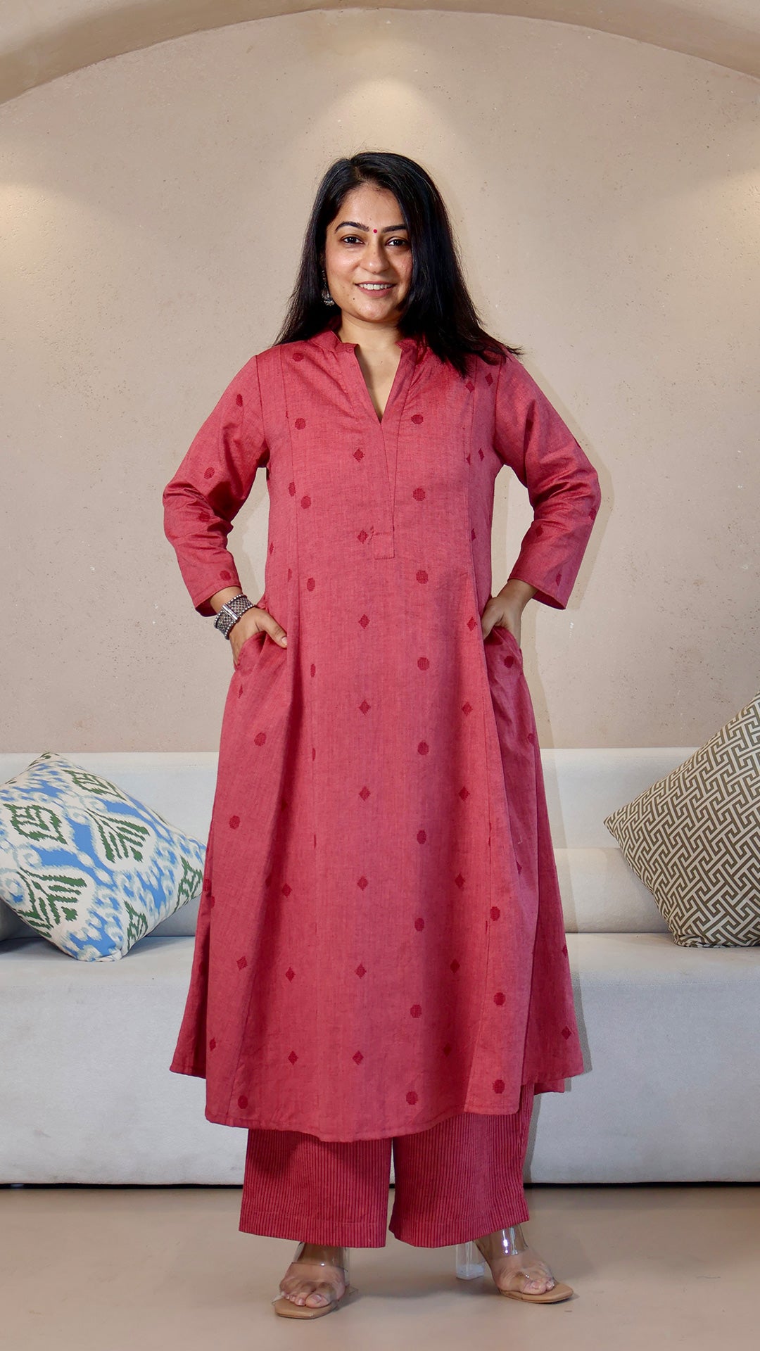 Samita Handwoven Cotton Kurta - Pink