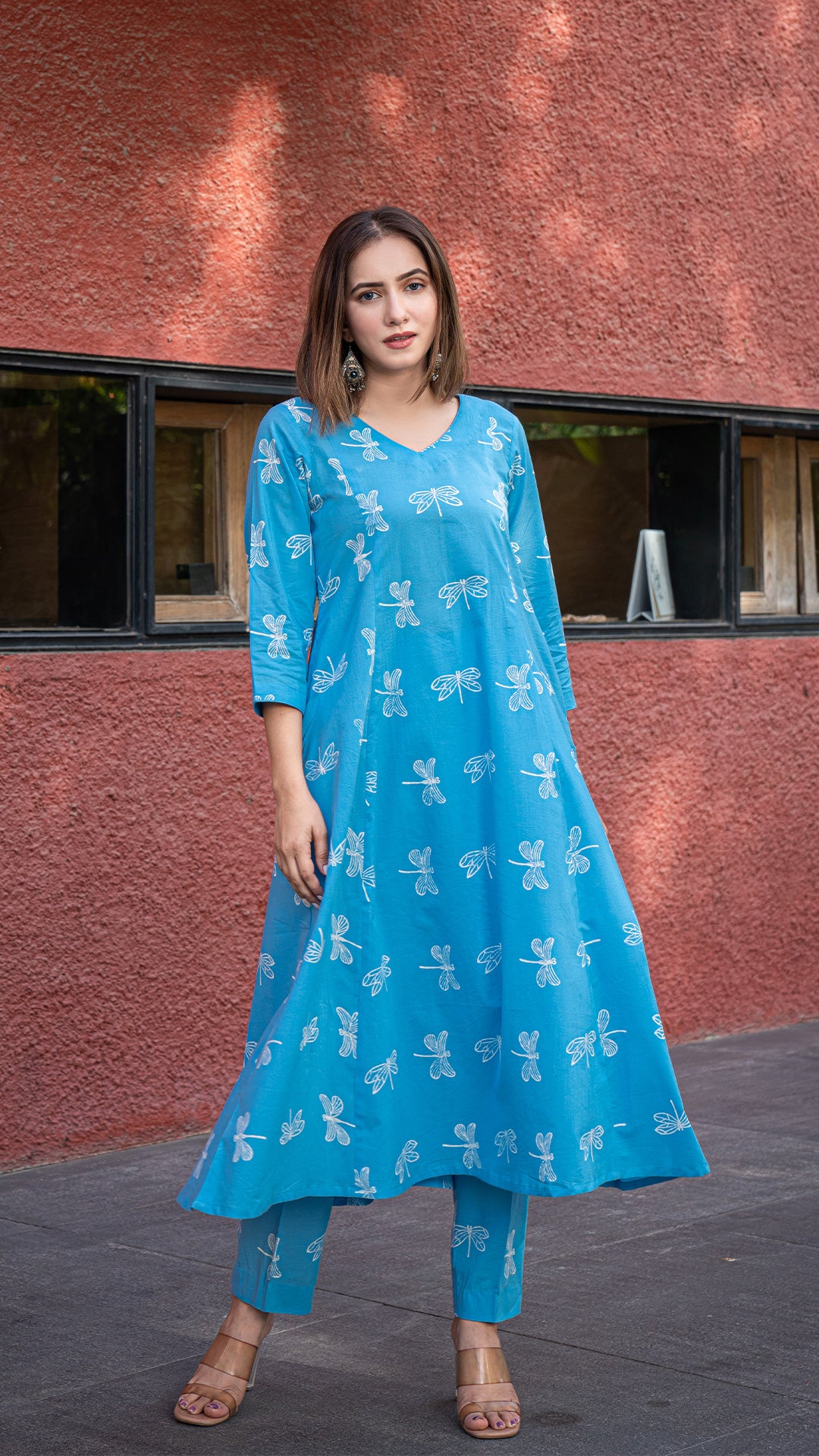 Keya Discharge Kali Cotton Kurta - Blue