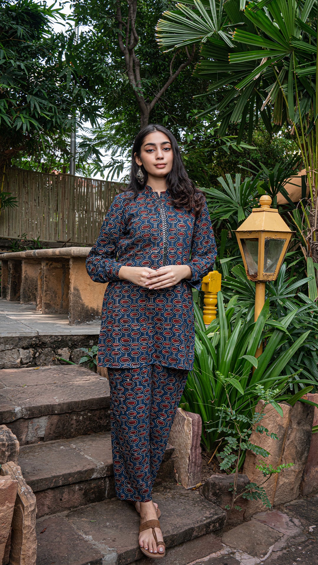 Minni Ajrakh Co-ord Set In Cotton - Blue