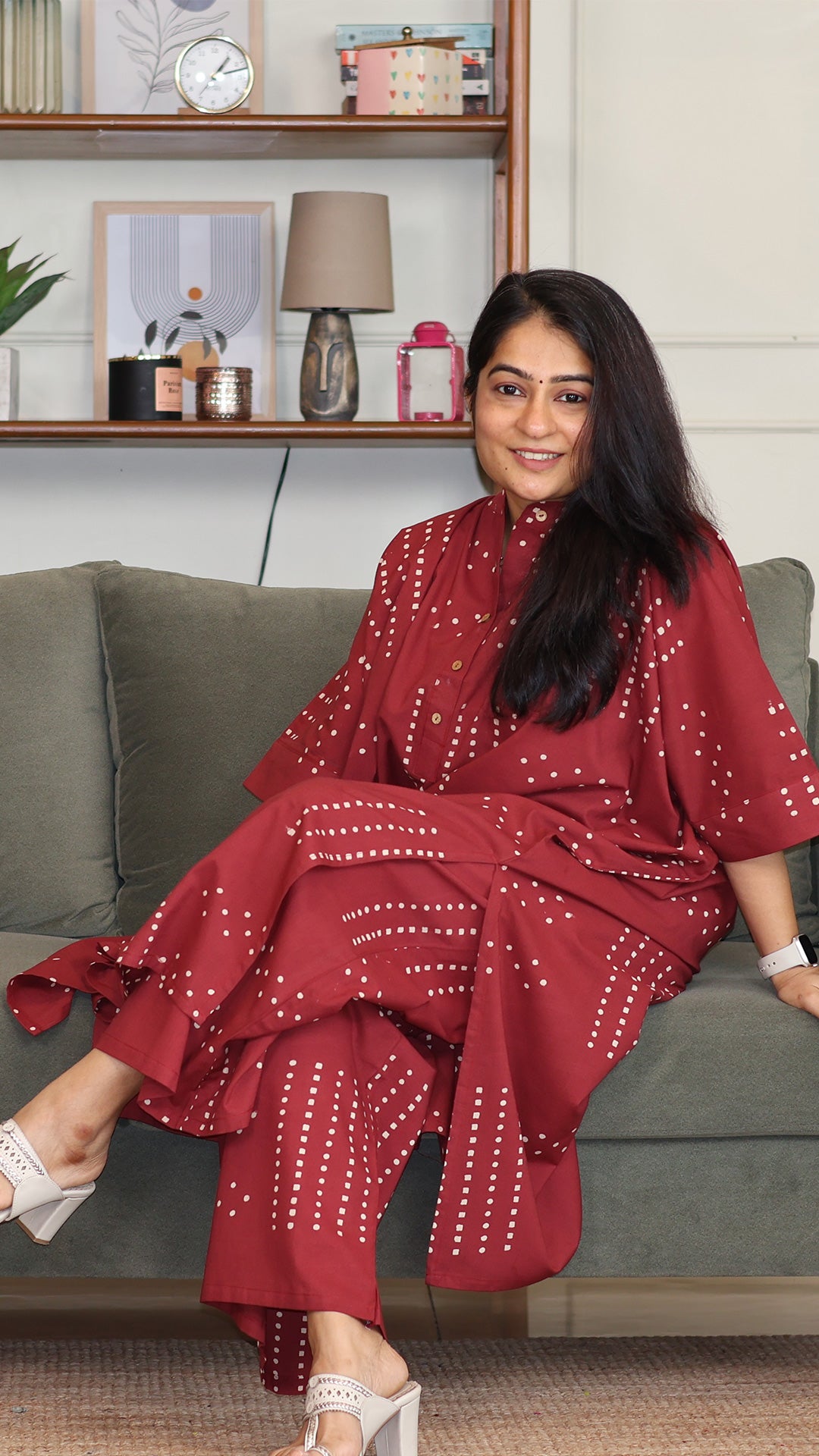 Garima Hand Block Cotton Kaftan Co-ord - Red
