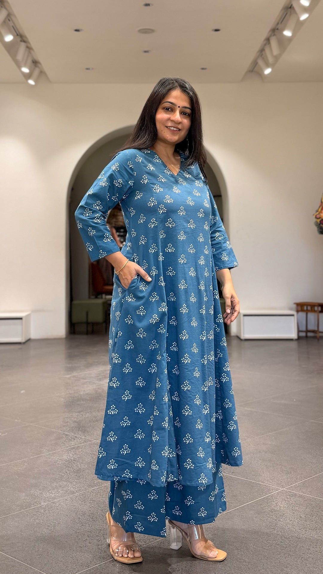 Pari Cotton Hand Block Kurta Set- Blue