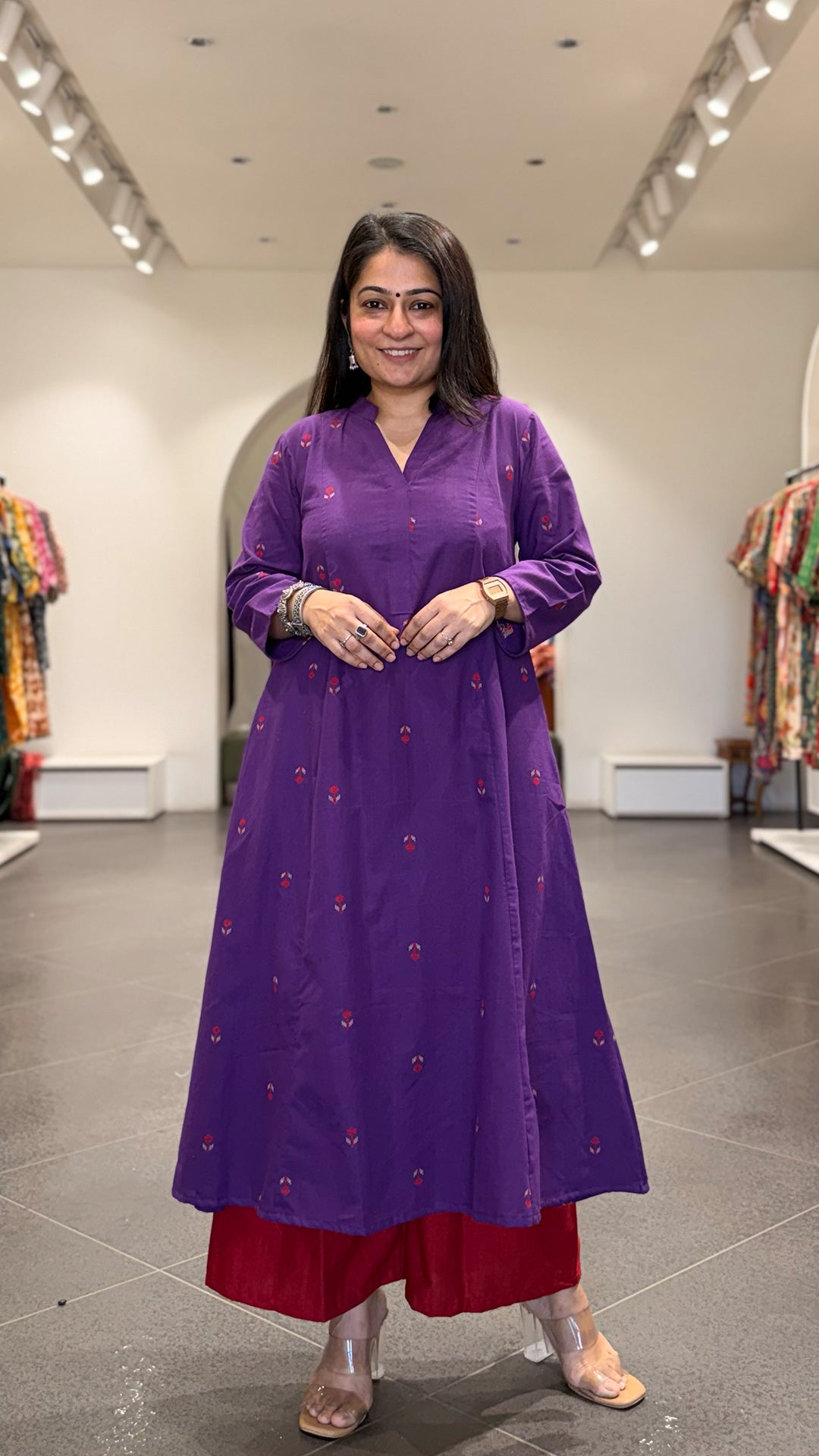 Aashiya Hand Woven Kali Kurta In Cotton - Purple