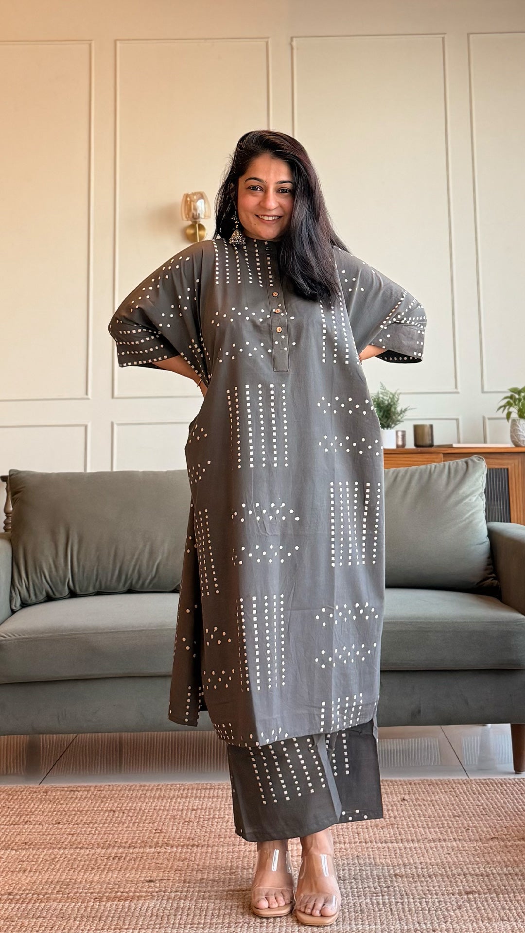 Hannah Cotton Kaftan Co-ord - Grey