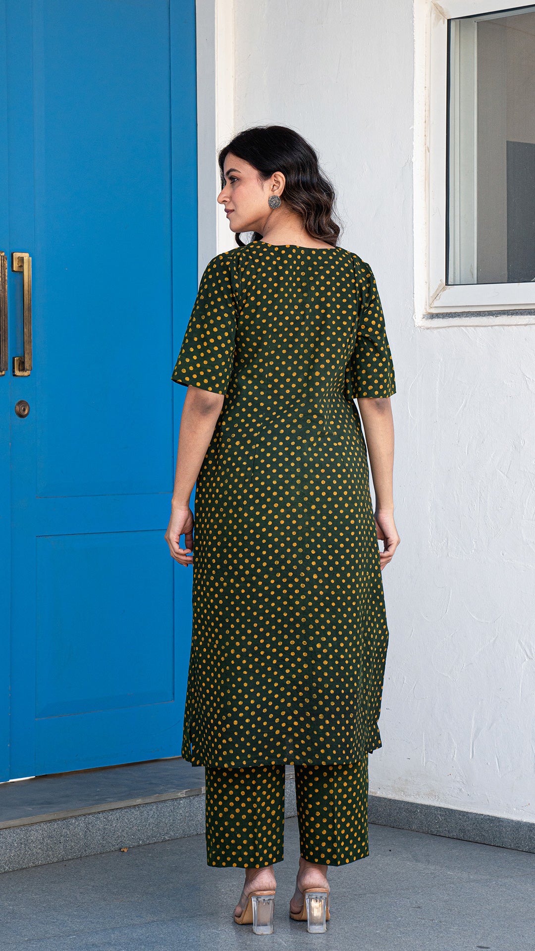 Aarya Green Dabu Polka Dots Kurta In Cotton