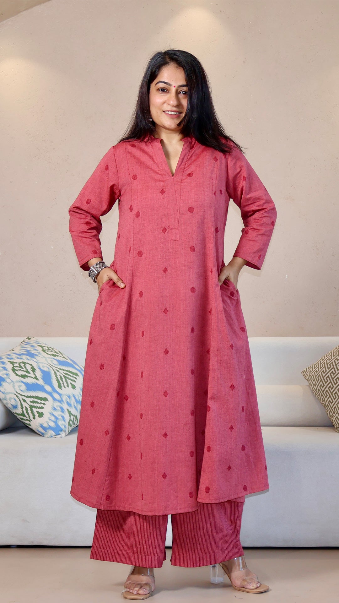 Samita Handwoven Cotton Kurta - Pink