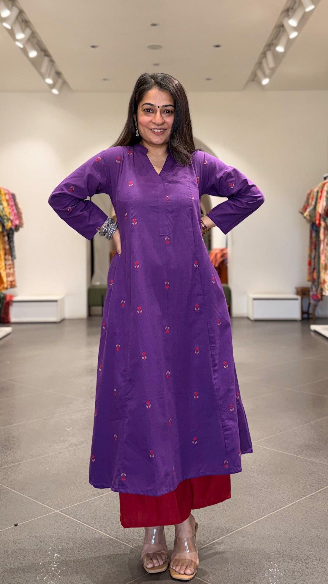 Aashiya Hand Woven Kali Kurta In Cotton - Purple