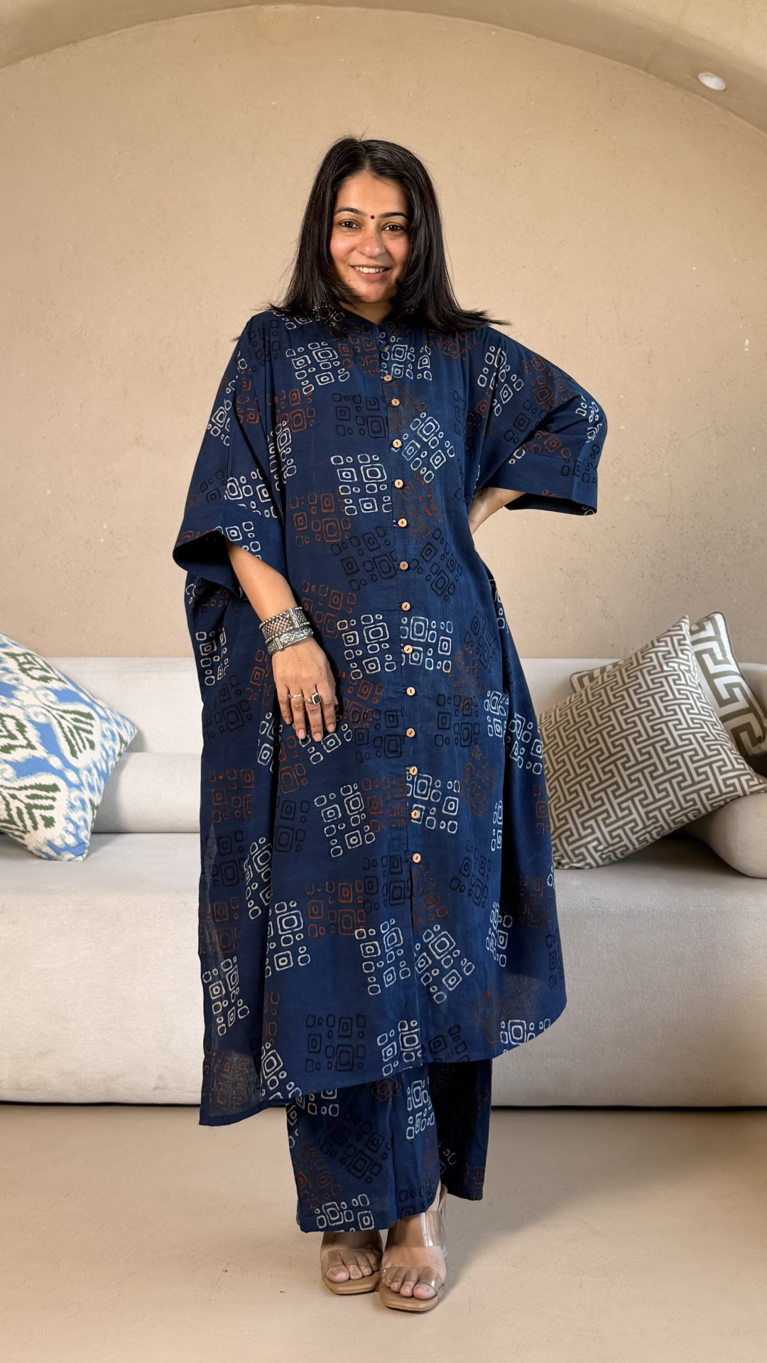 Susie Ajrakh Cotton Kaftan Co-ord - Indigo