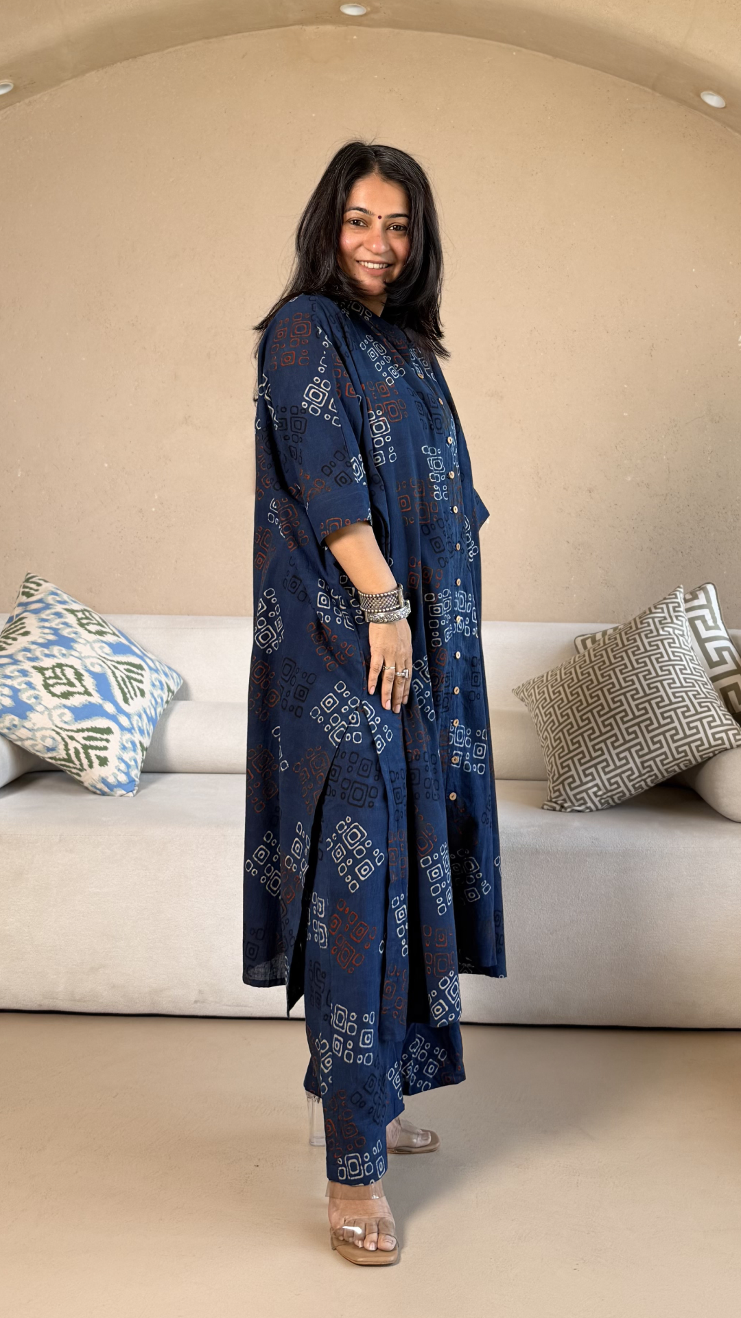 Susie Ajrakh Cotton Kaftan Co-ord - Indigo