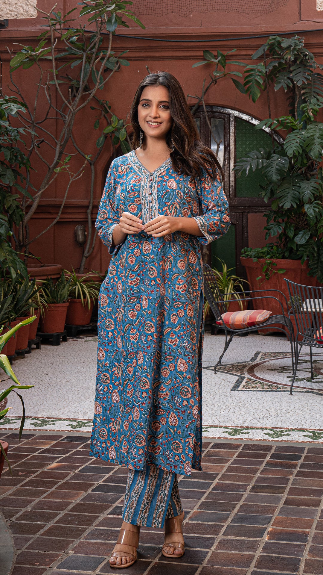 Maheen Sanganeri Hand Block Cotton Kurta - Blue