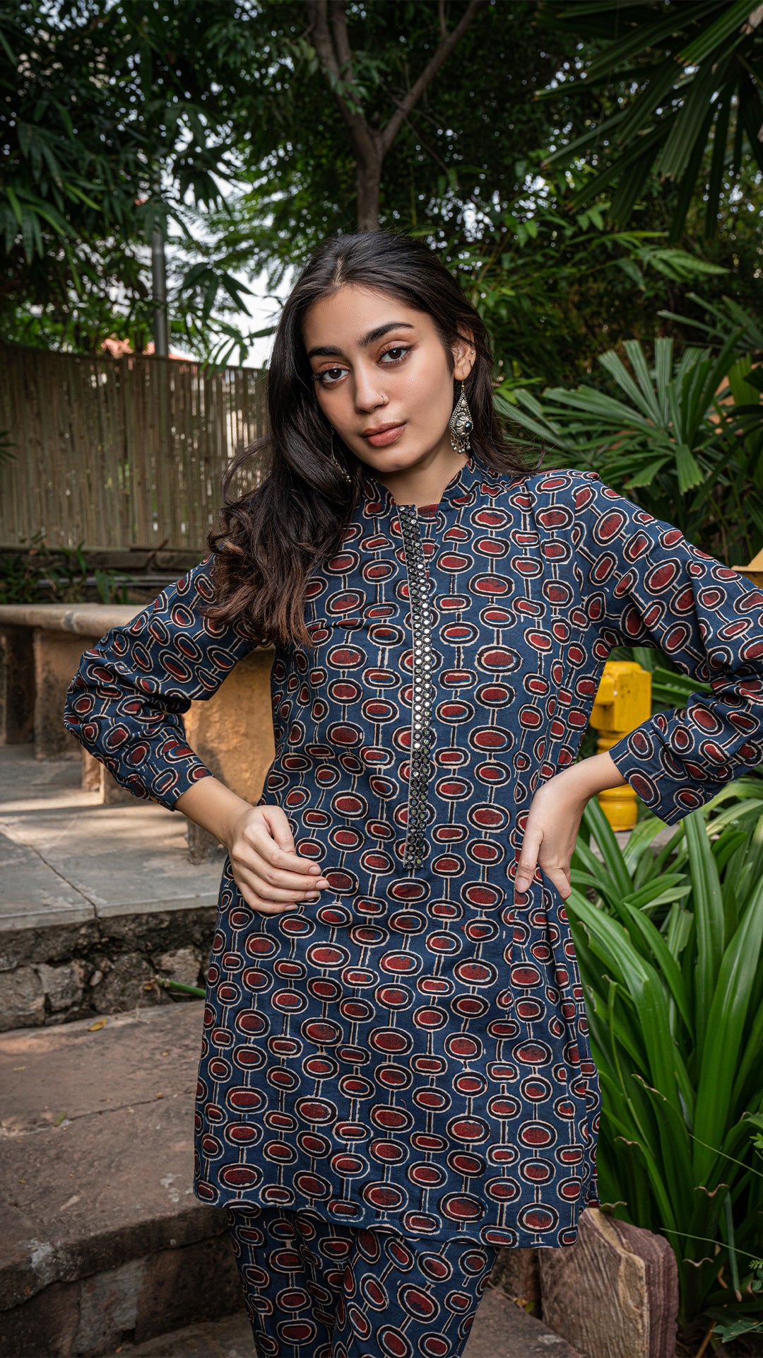 Minni Ajrakh Co-ord Set In Cotton - Blue