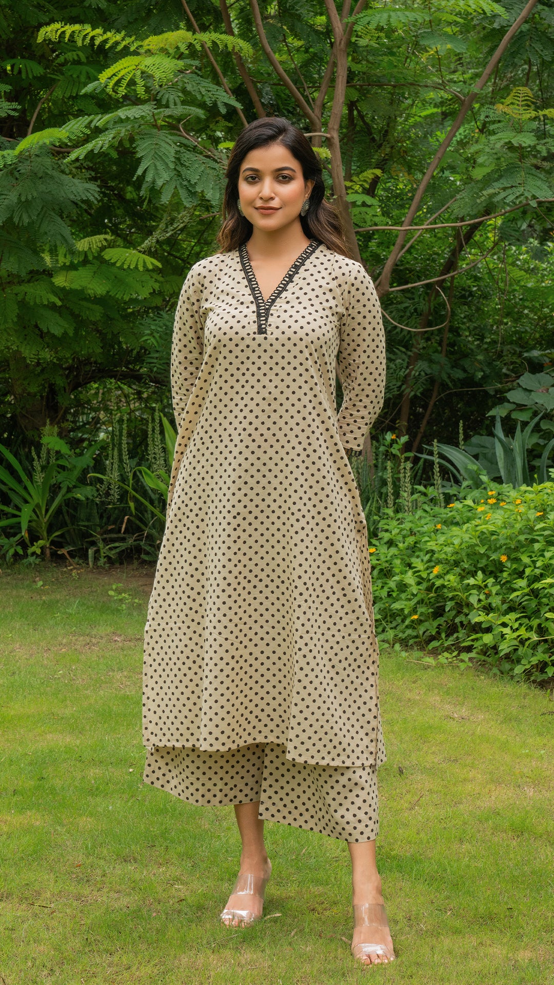 Black Polka Dots Hand Block Cotton Kurta