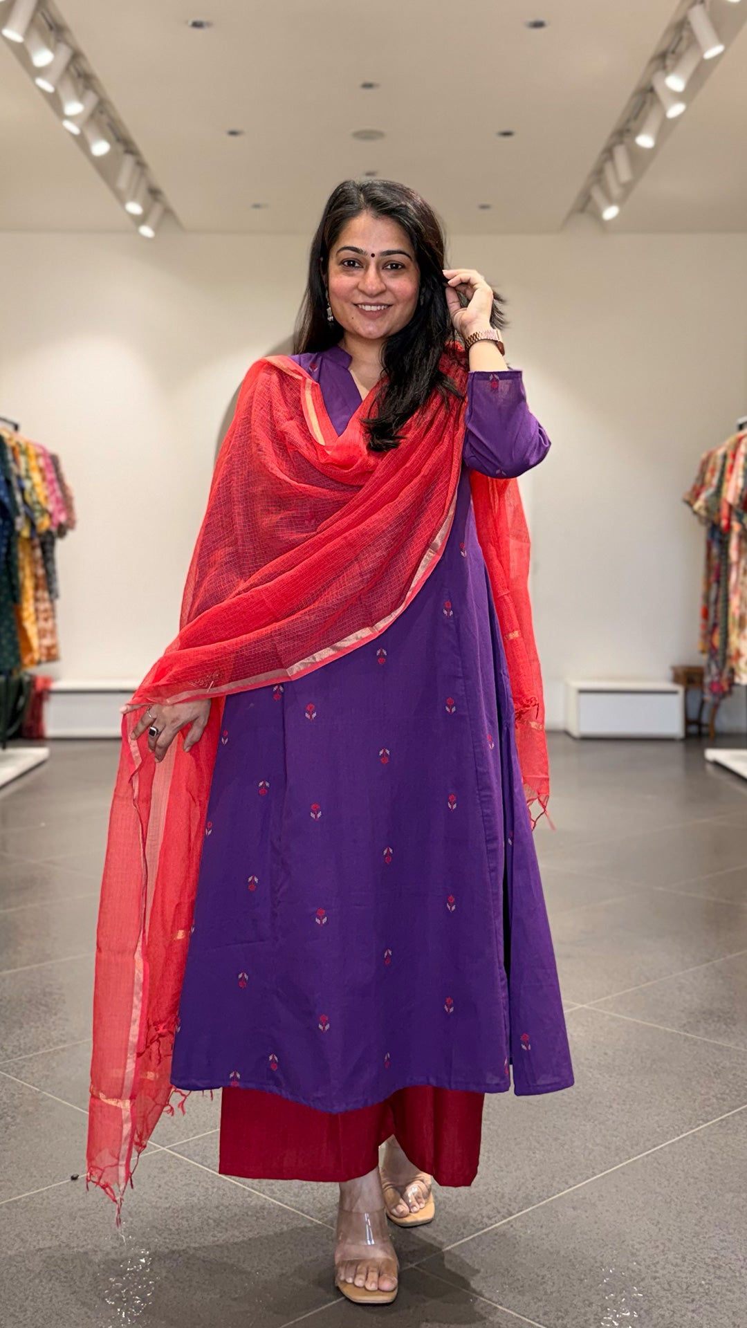 Aashiya Hand Woven Kali Kurta In Cotton - Purple