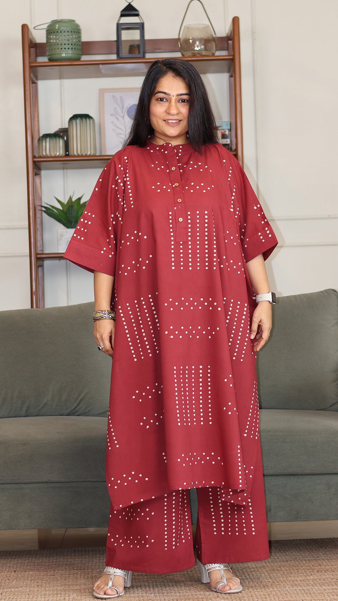 Garima Hand Block Cotton Kaftan Co-ord - Red