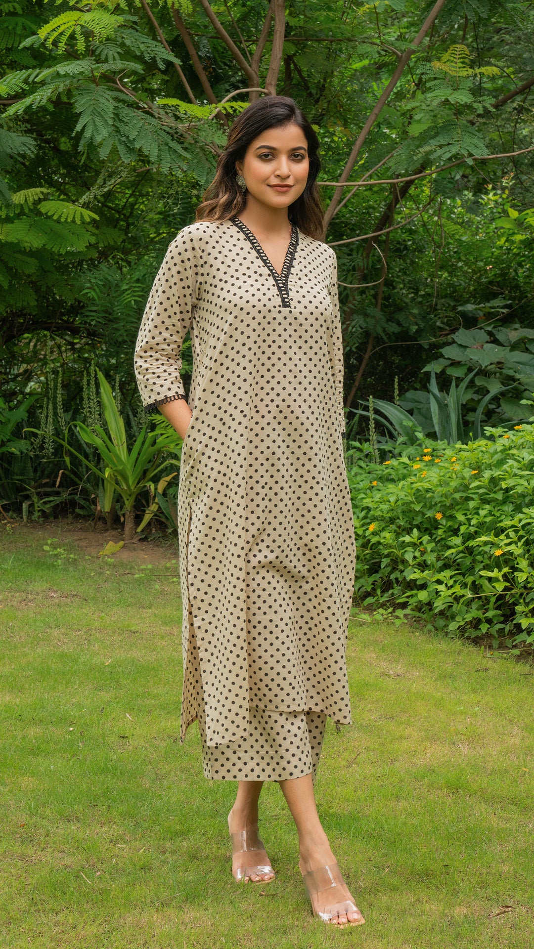 Black Polka Dots Hand Block Cotton Kurta