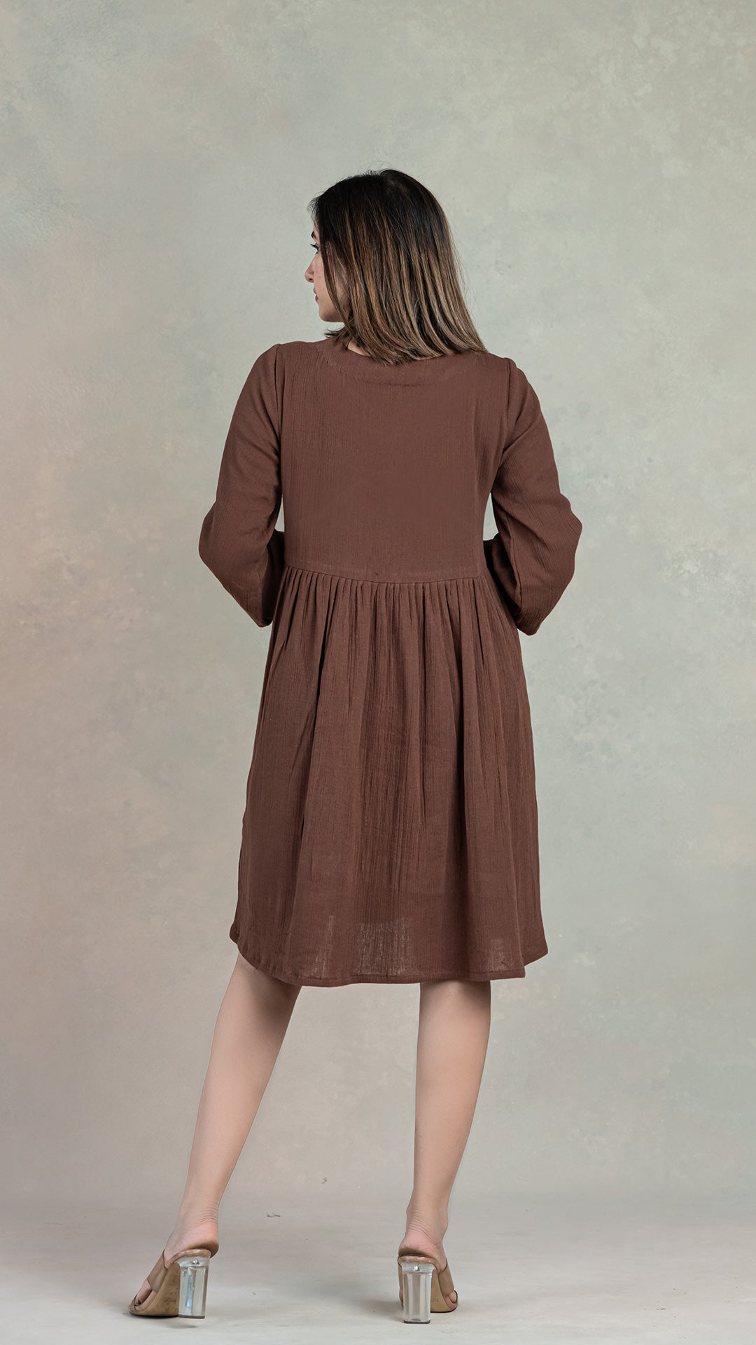 Brown Tier Dress In Crinkled Cotton