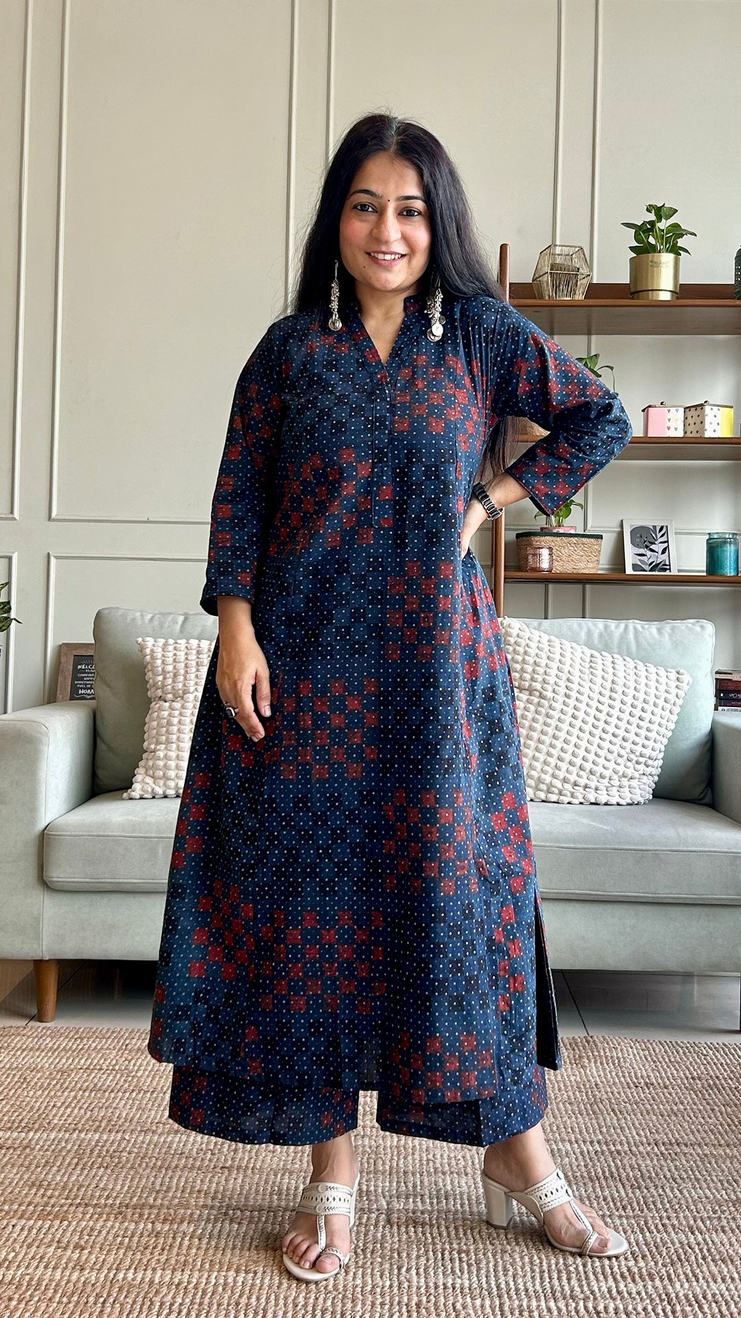 Sayeli Ajrakh Handblock Kali Kurta - Indigo