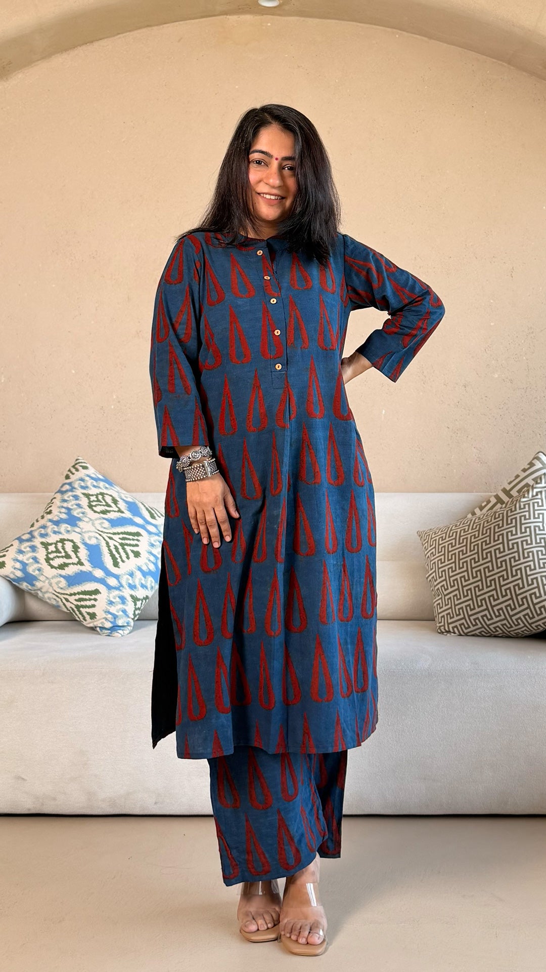 Jayati Ajrakh Cotton Co-ord - Indigo/Red