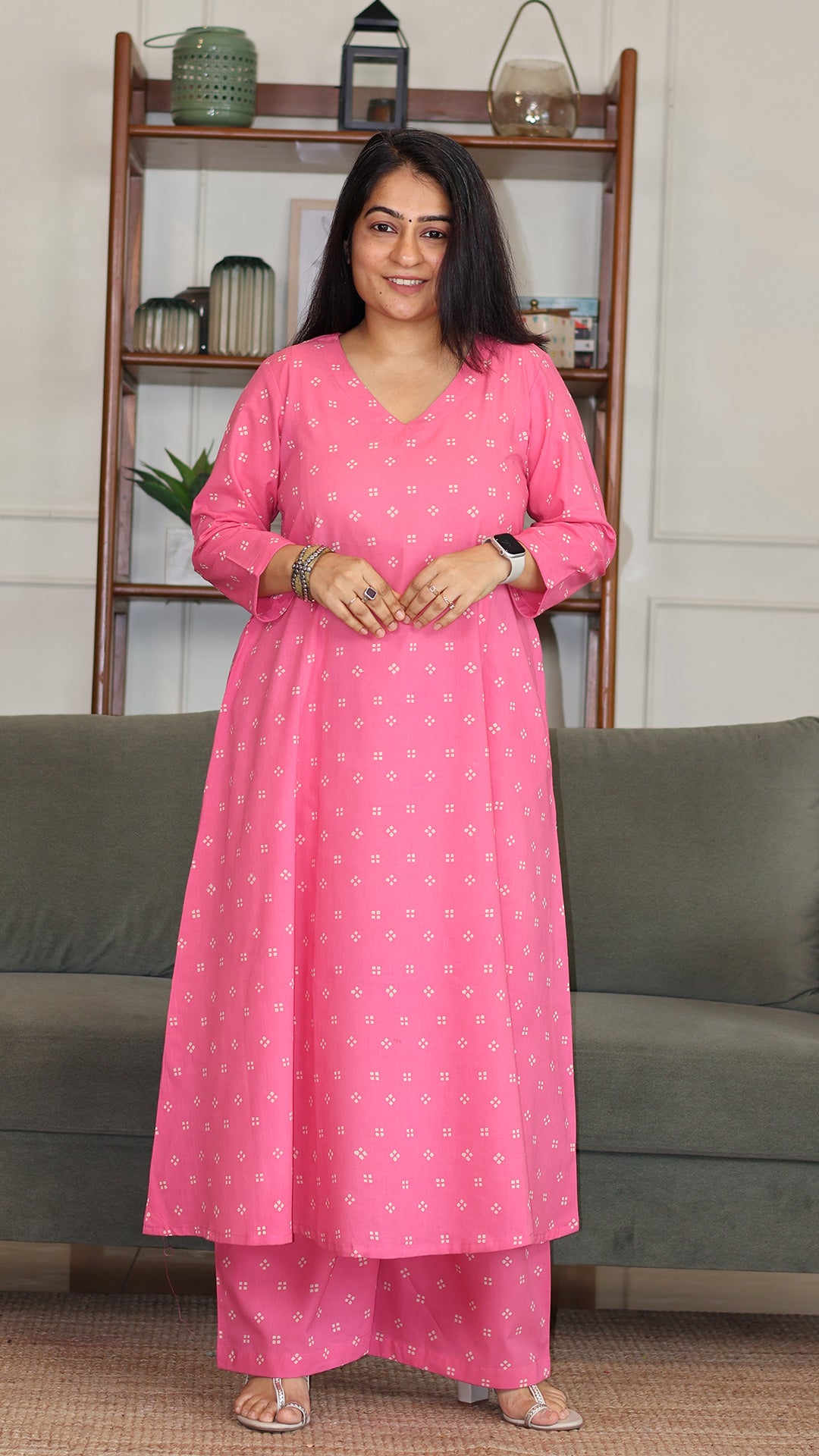 Adira Hand Block Cotton Kurta - Pink