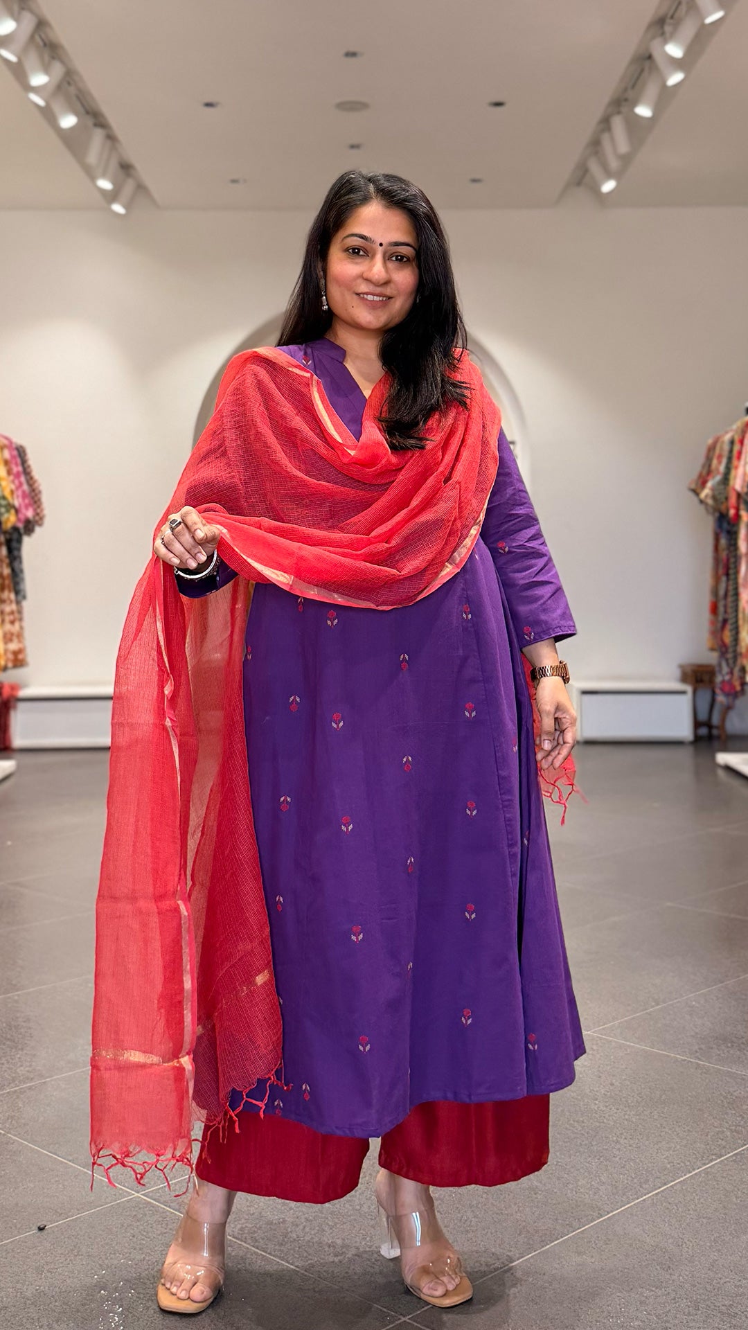 Aashiya Hand Woven Kali Kurta In Cotton - Purple