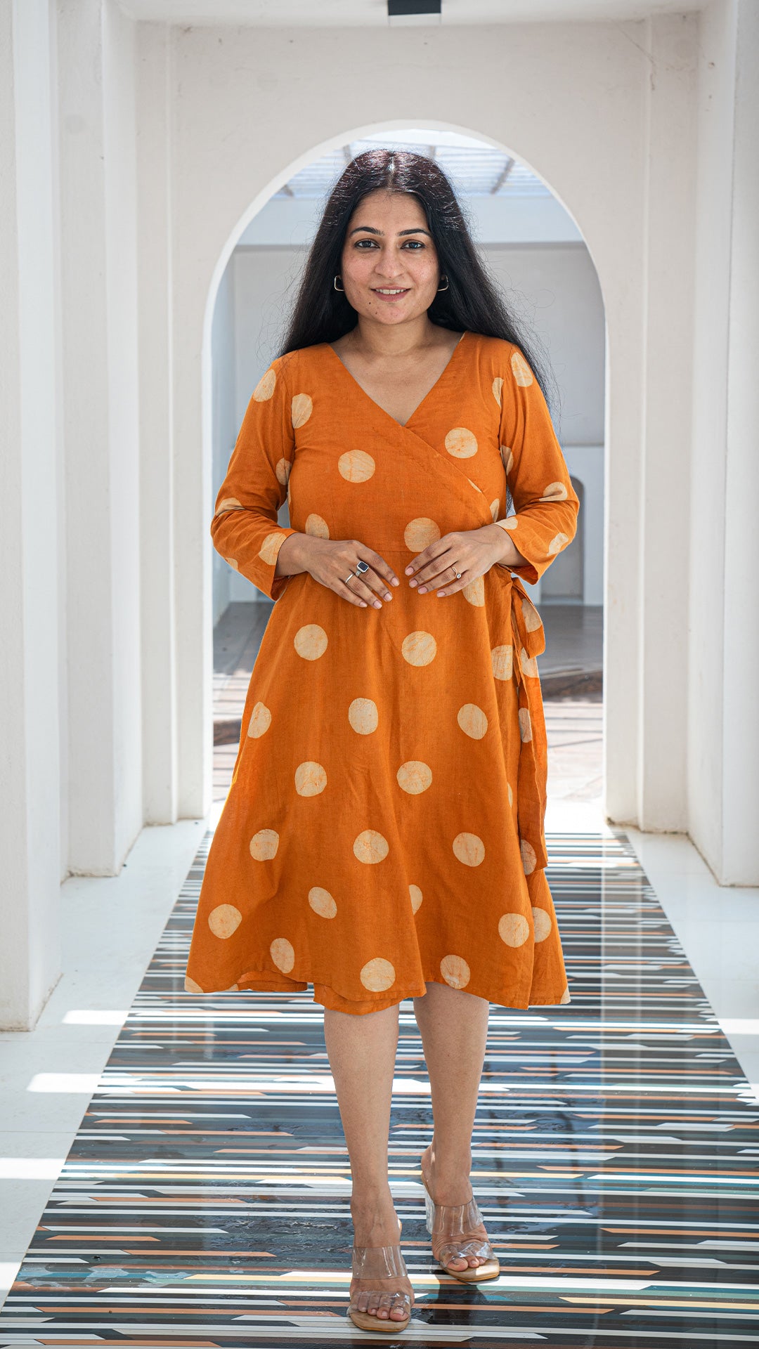 Selena Polka Dots Wrap Dress - Rust
