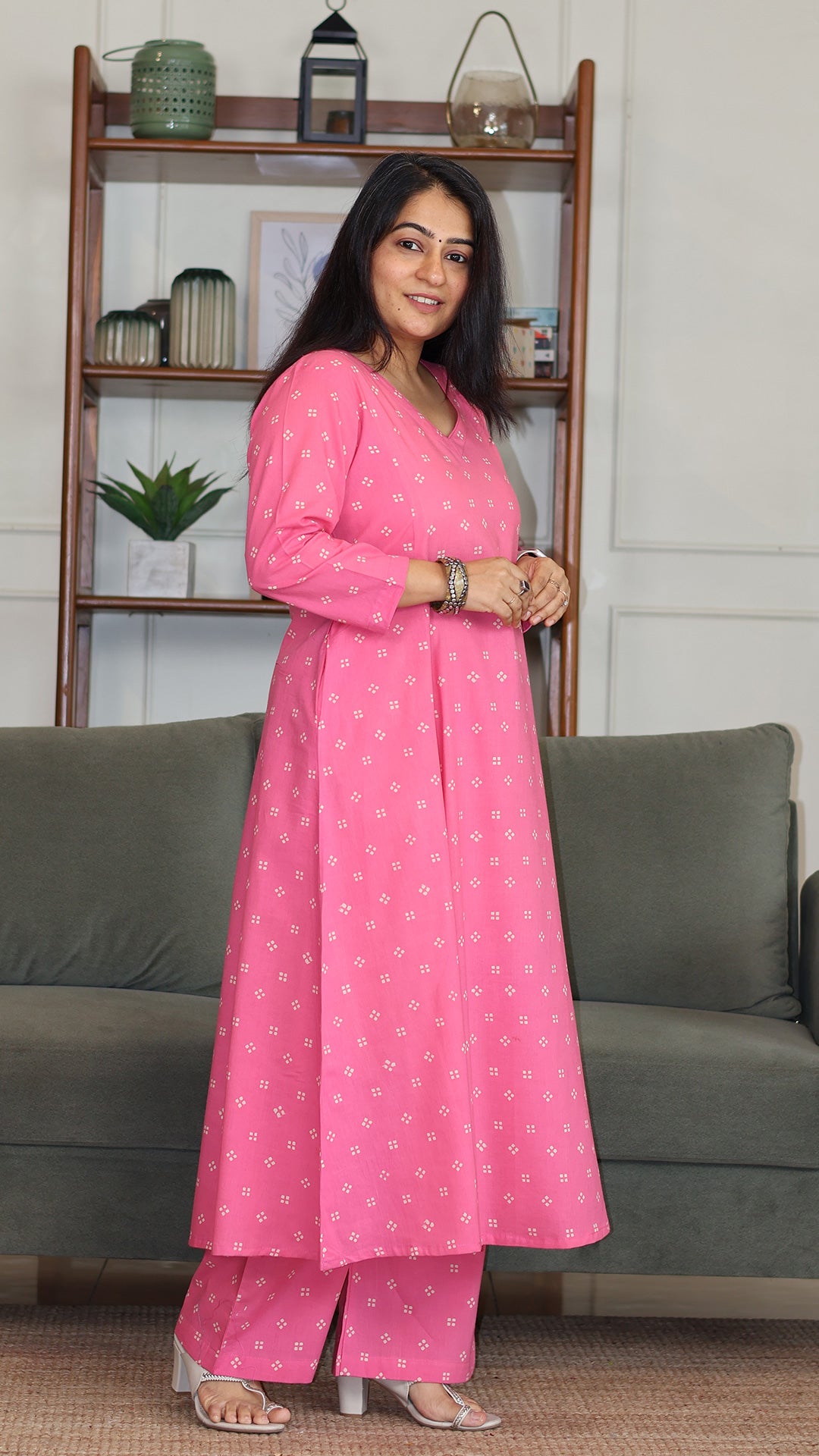 Adira Hand Block Cotton Kurta - Pink